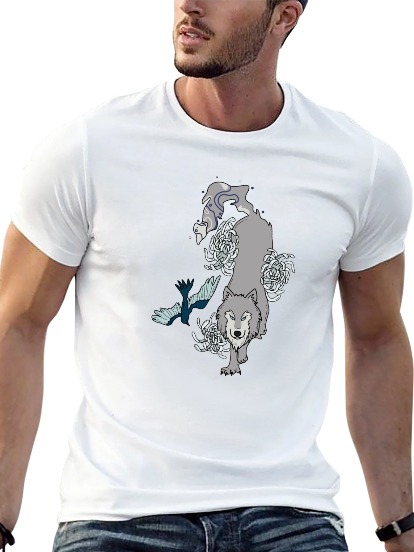 Wolf & Raven Graphic Tee - Black Cotton T-Shirt