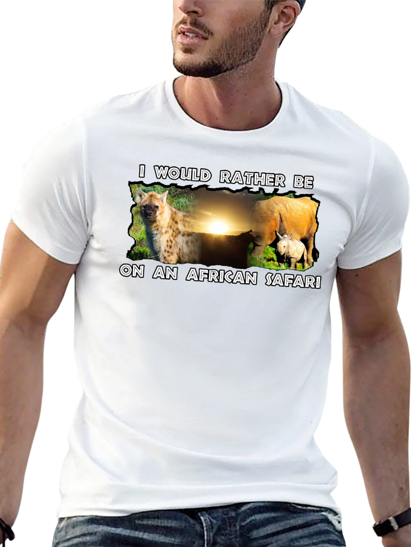 African Safari T-Shirt - Hyena and Rhino Design