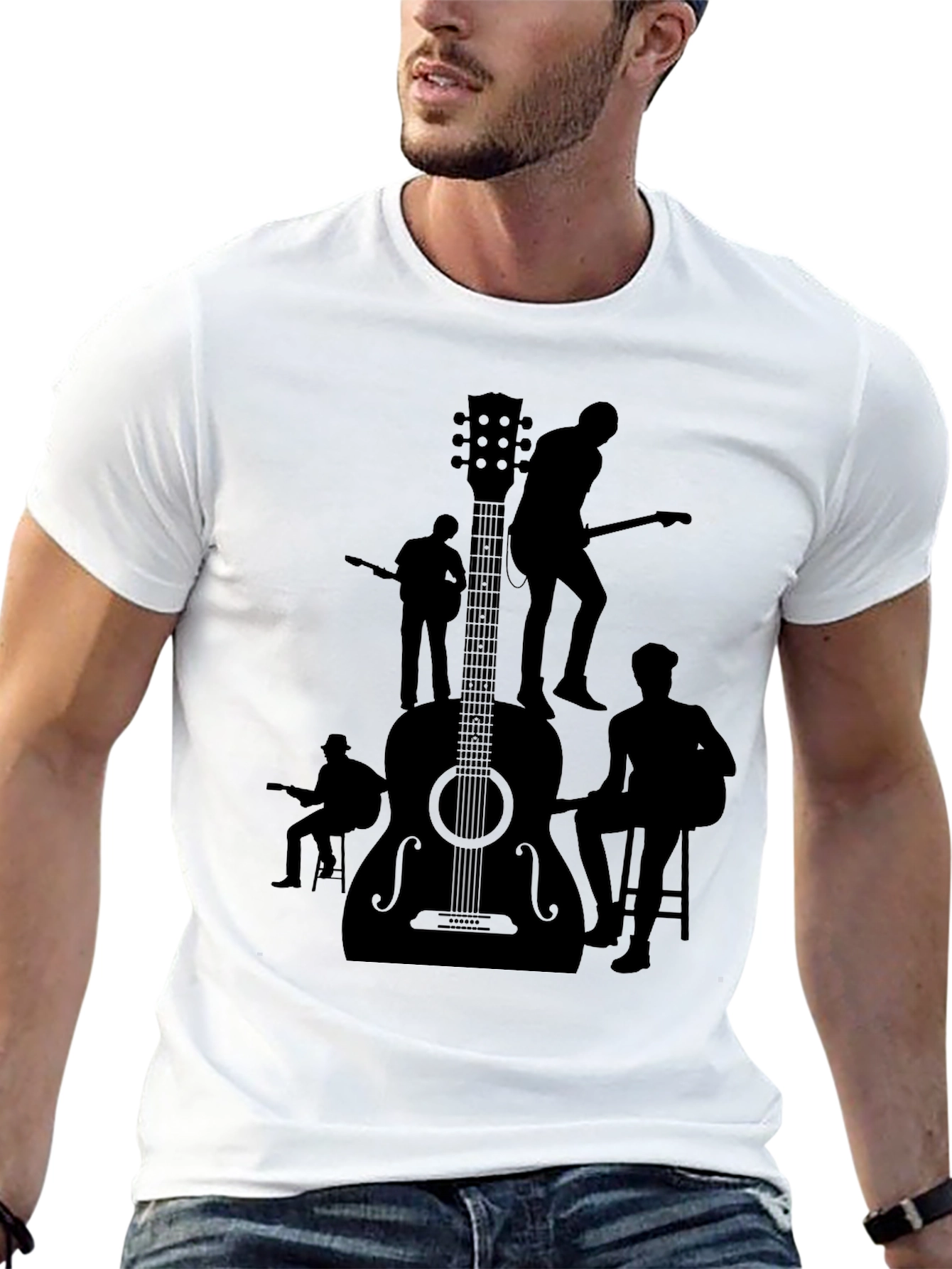Guitar Band Silhouette Graphic Tee - Black