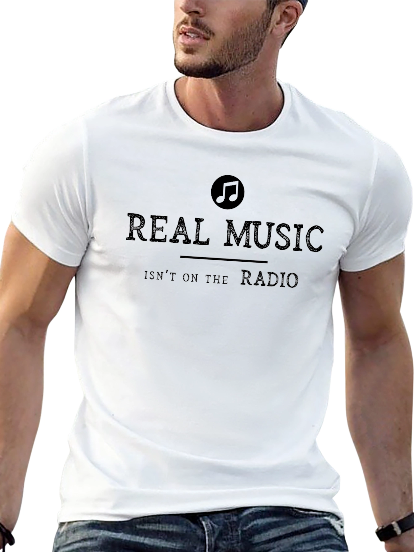 Real Music Mens Black Graphic Tee