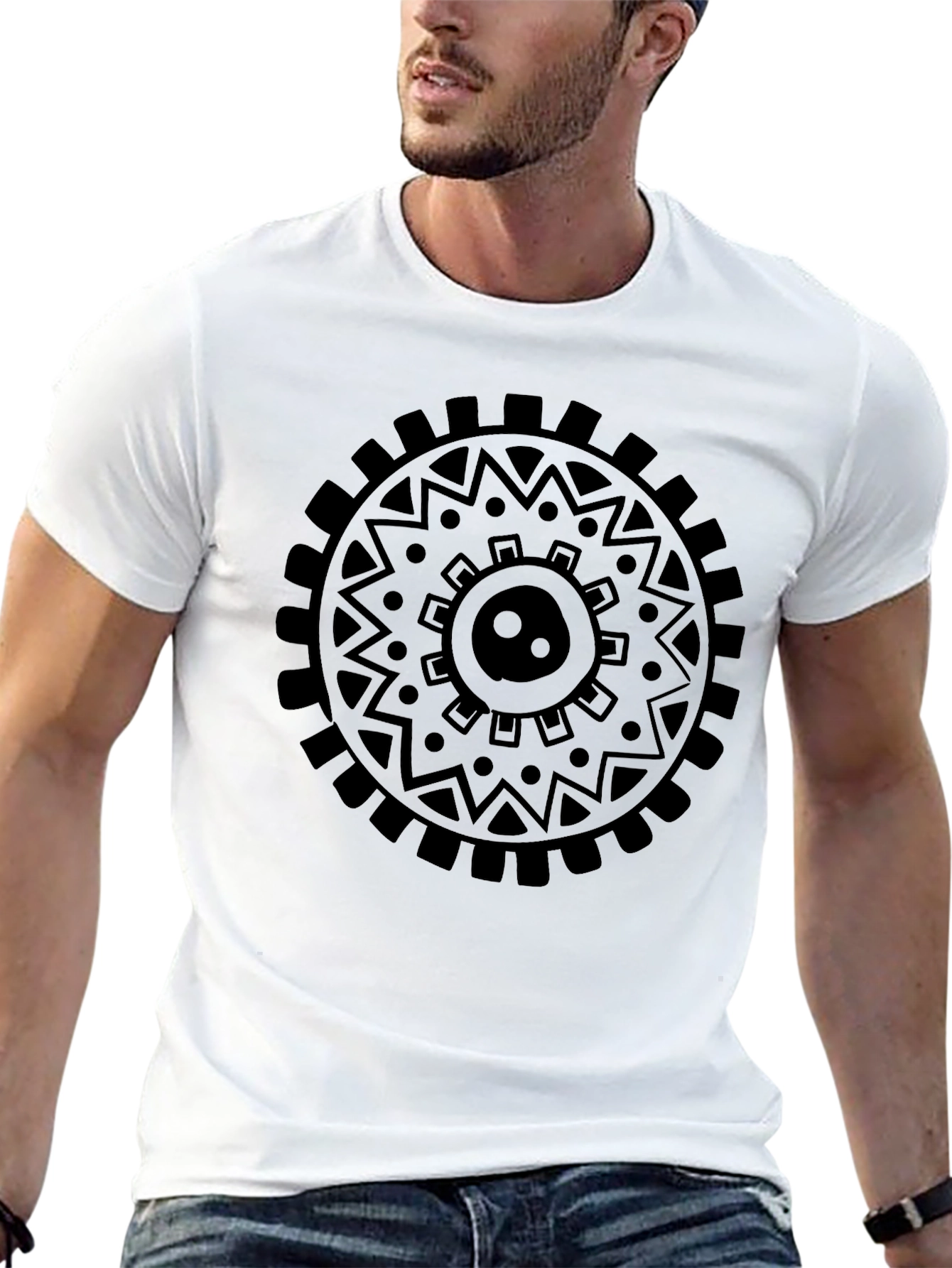 Black Graphic Tee - Circular Tribal Design