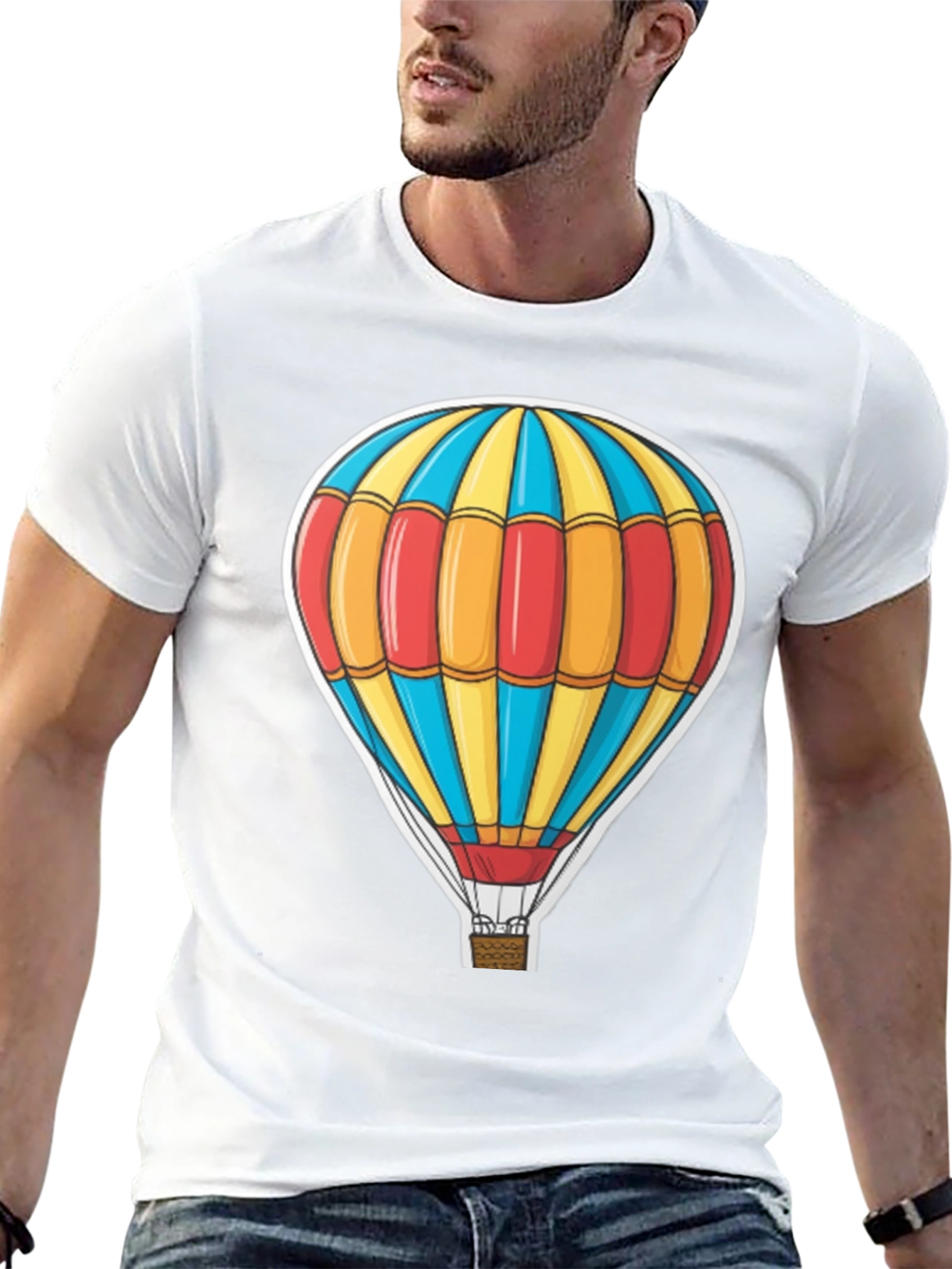 Hot Air Balloon Graphic Tee - Black Cotton T-Shirt