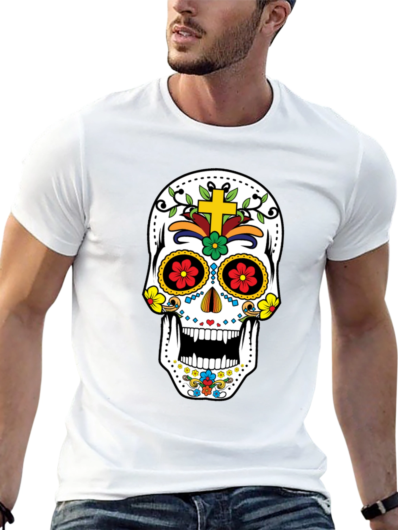 Day of the Dead Skull Graphic Tee - Black