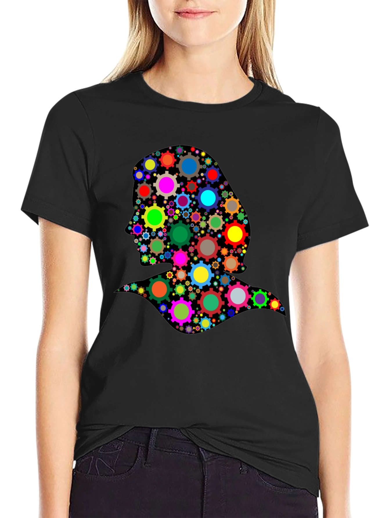 Abstract Gear Woman Graphic Tee - Black