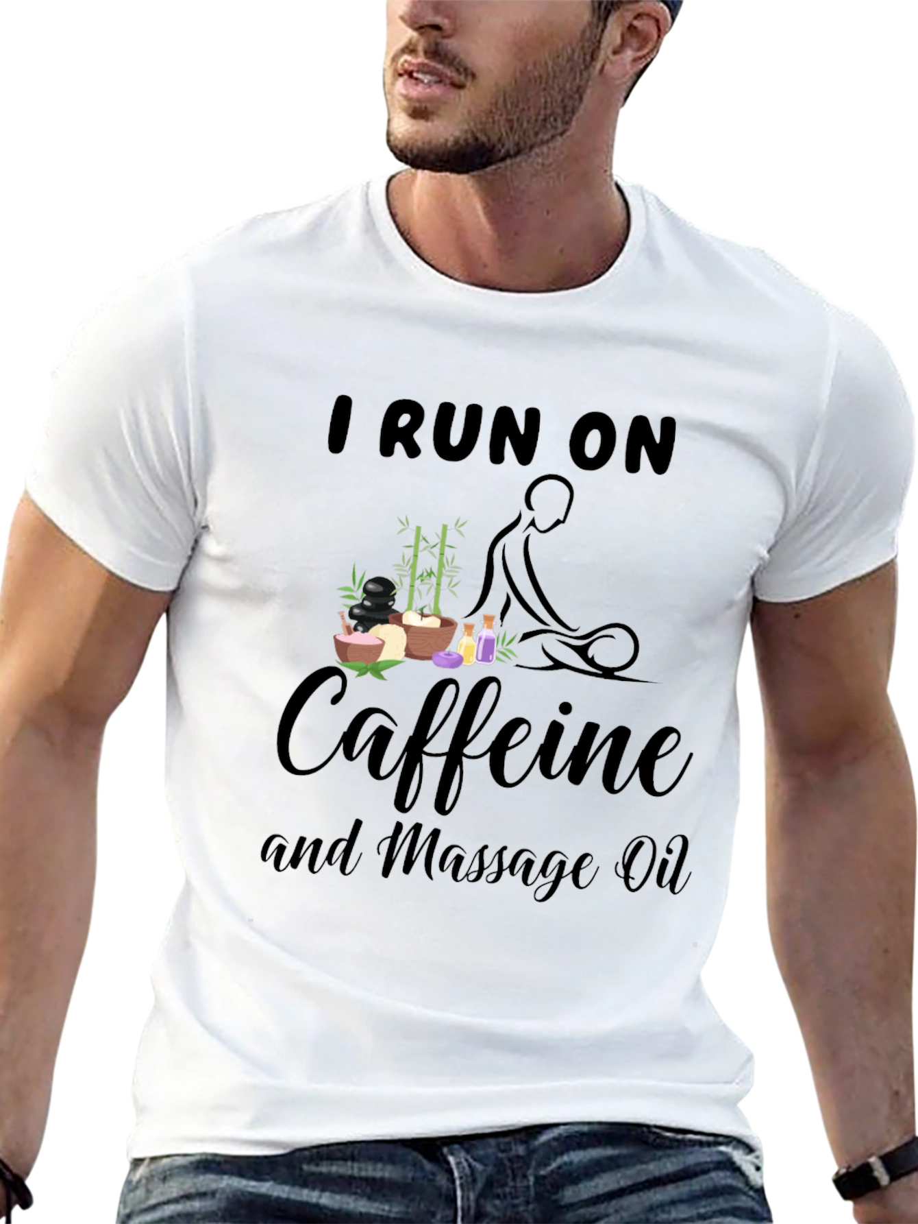 I Run on Caffeine and Massage Oil Black T-Shirt