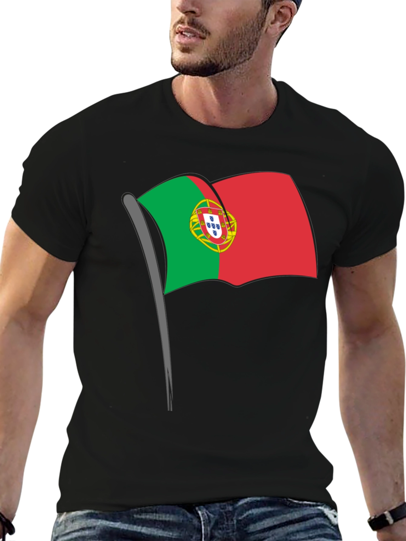 Portugal Flag Graphic Tee - Black Casual T-Shirt
