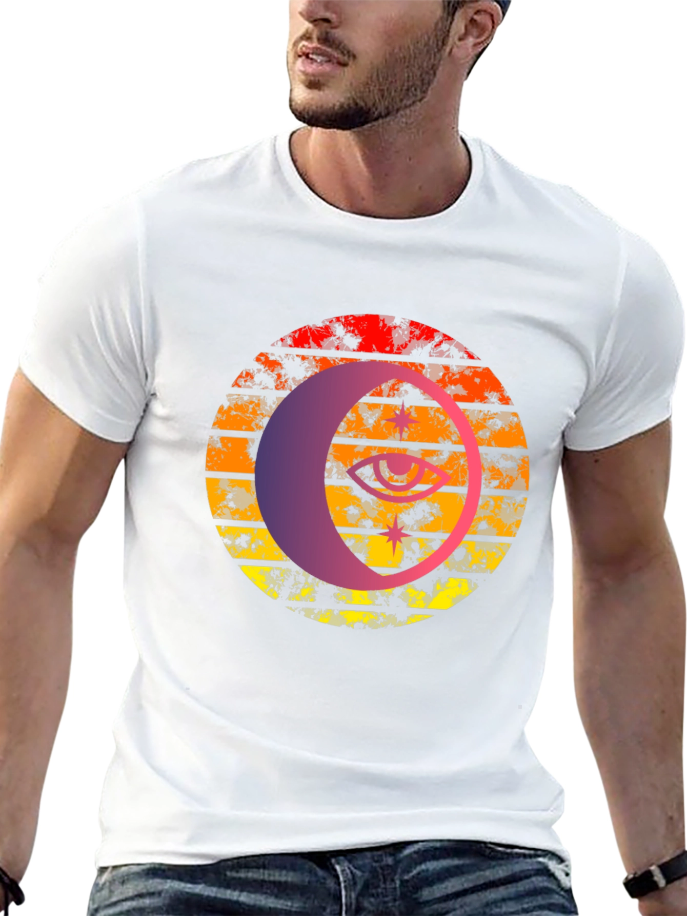 Retro Sunset Eye Graphic Tee - Black