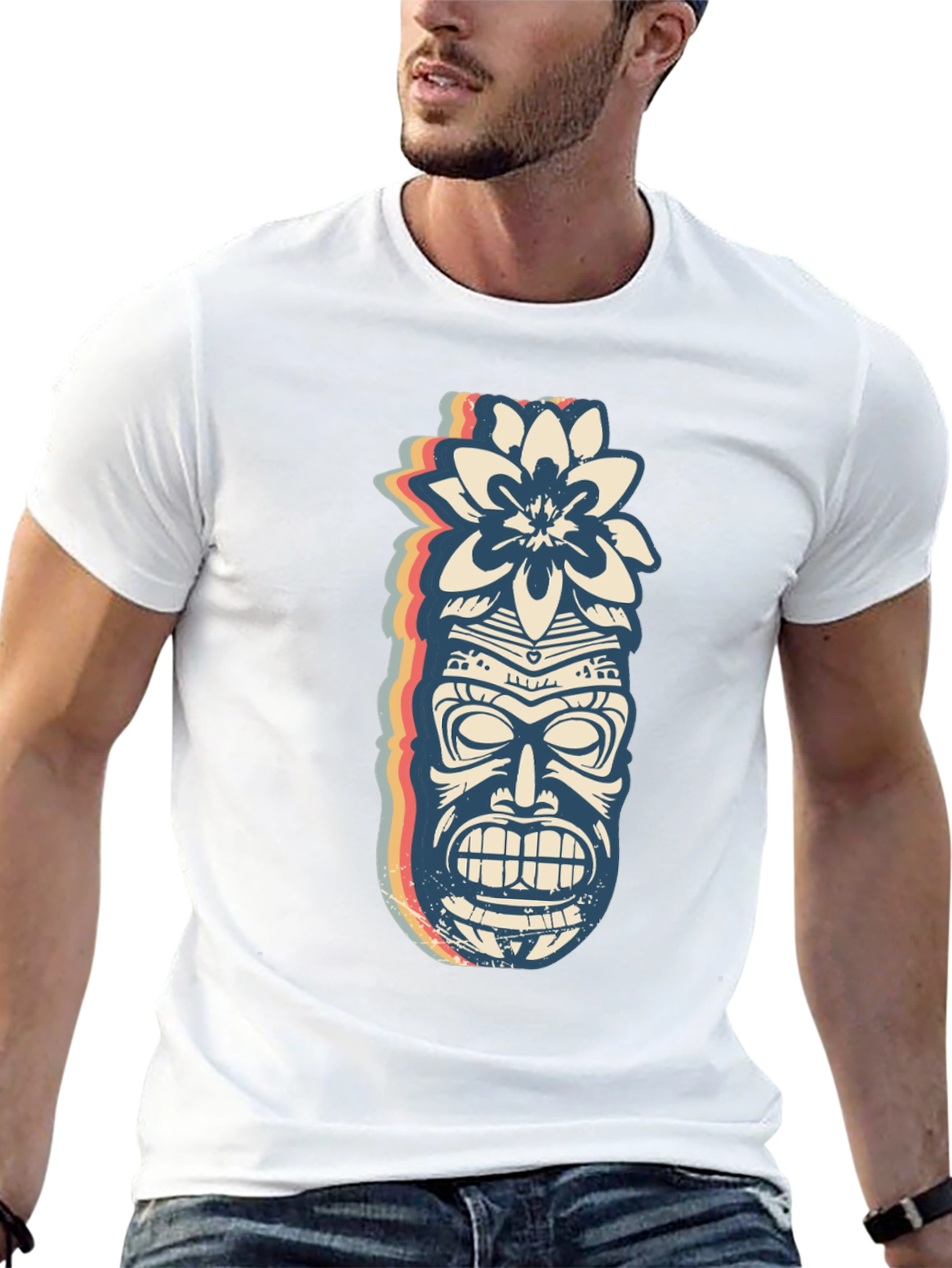 Retro Tiki Mask Graphic Tee - Black