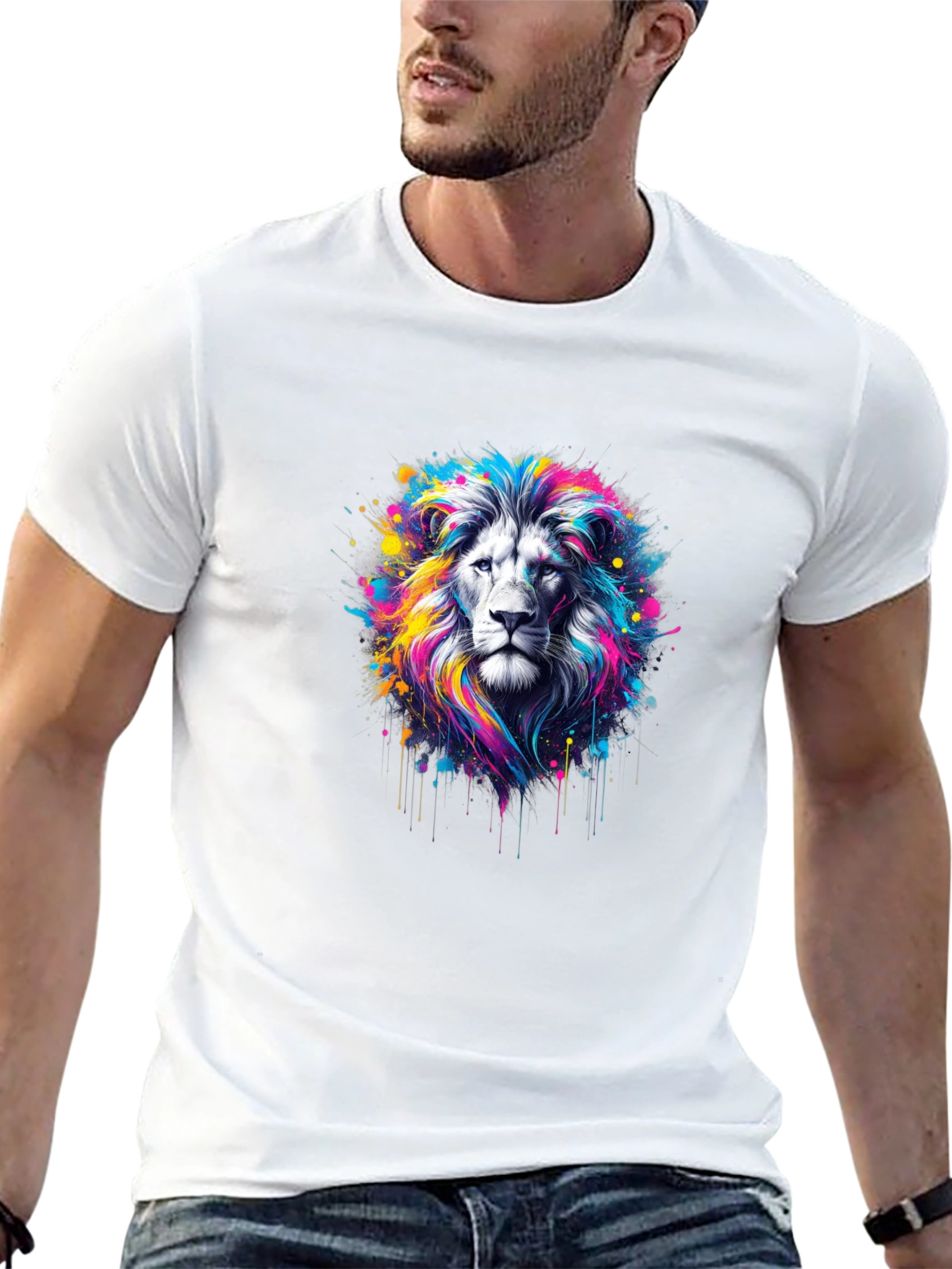 Vivid Lion Graphic Black T-Shirt
