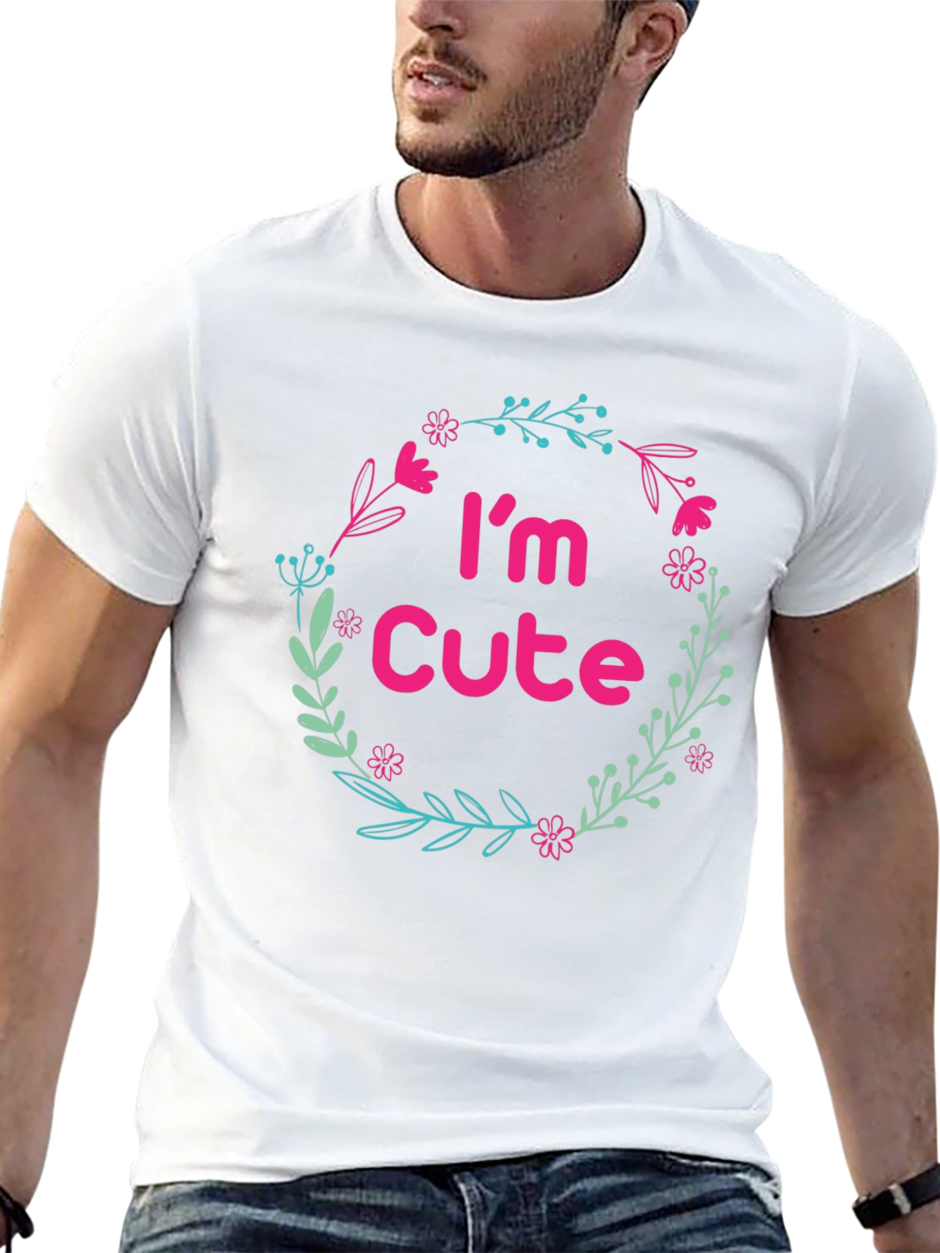 Im Cute Floral Wreath Black T-Shirt