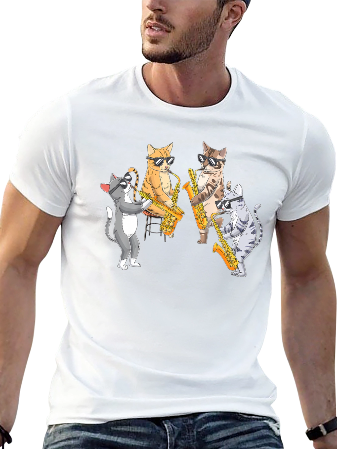 Cool Cats Saxophone Band Graphic T-Shirt