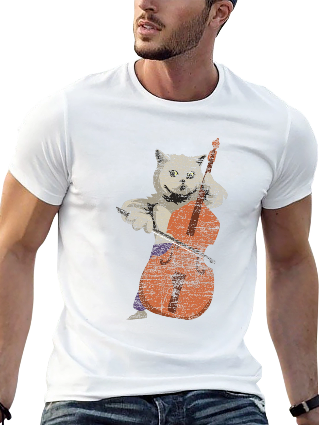 Cat Playing Cello Graphic T-Shirt