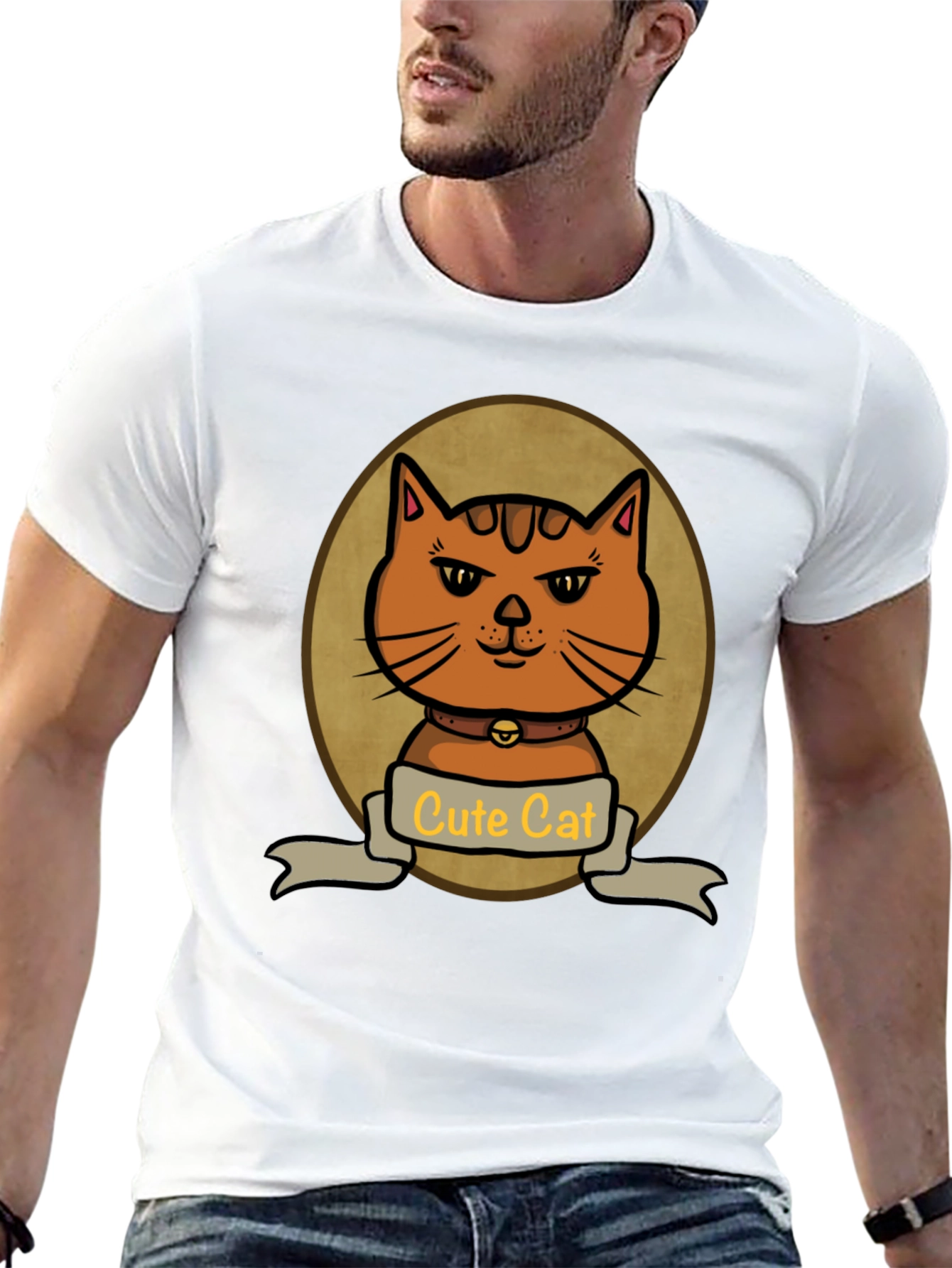 Cute Cat Cartoon Graphic Print T-Shirt