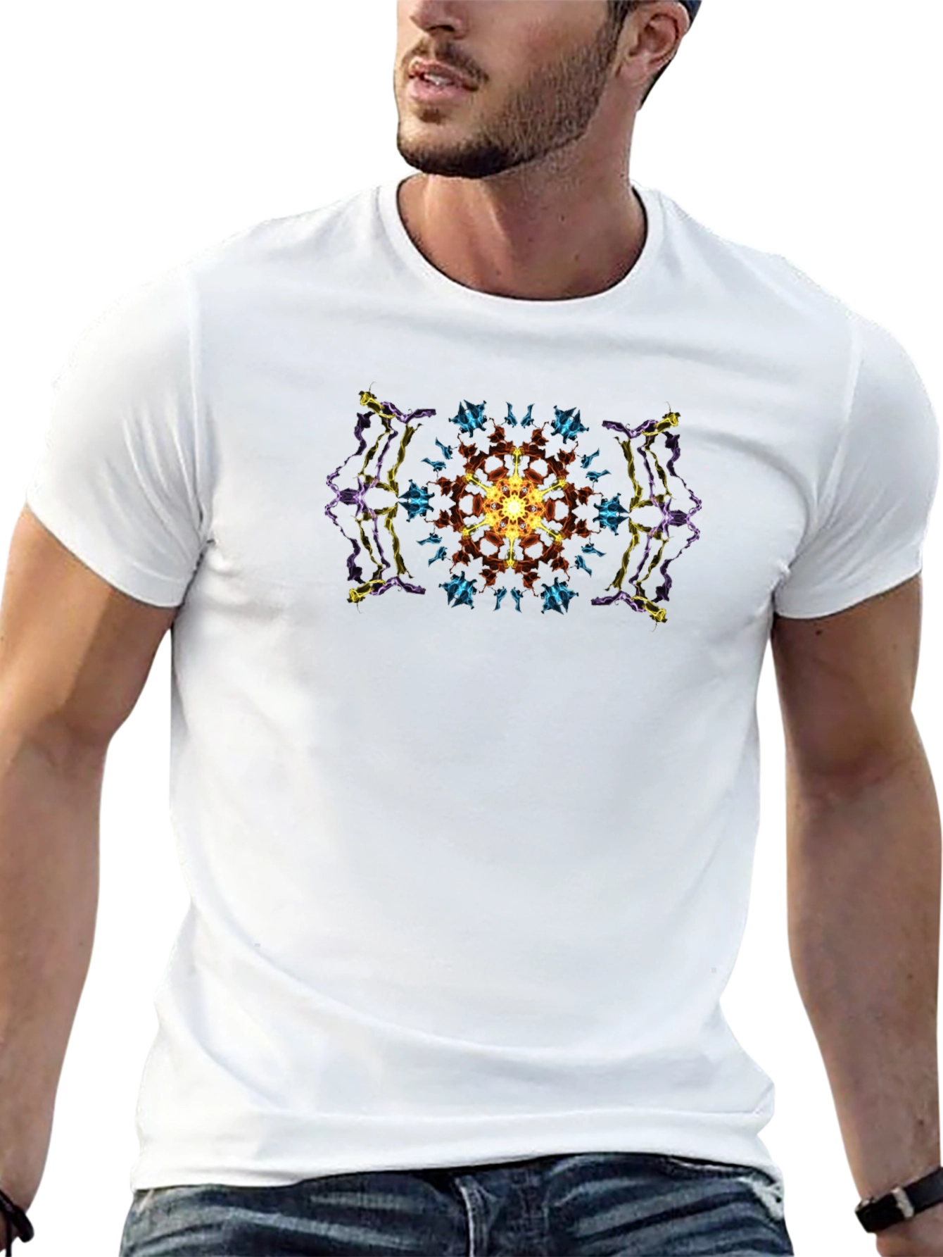 Geometric Mandala Print Black T-Shirt