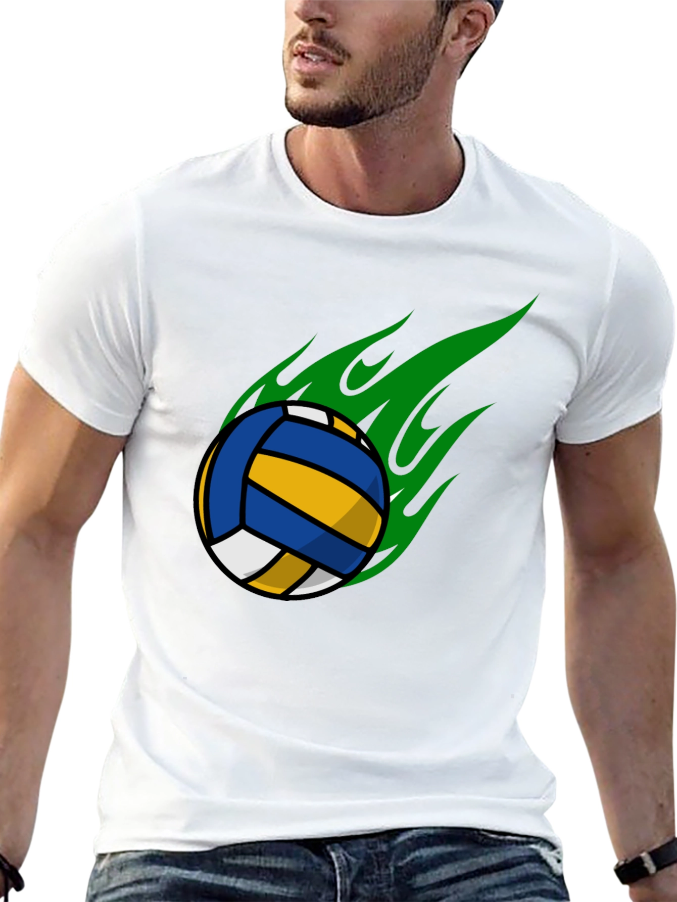 Volleyball Flame Graphic T-Shirt - Black