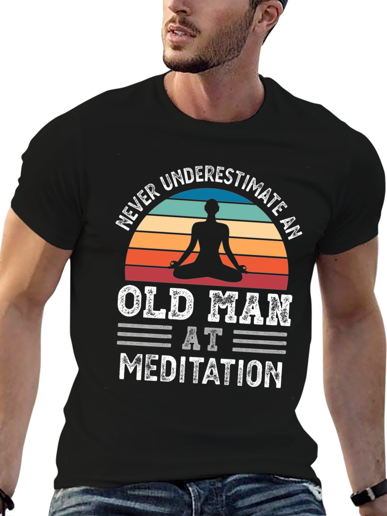 Never Underestimate an Old Man Meditation T-Shirt