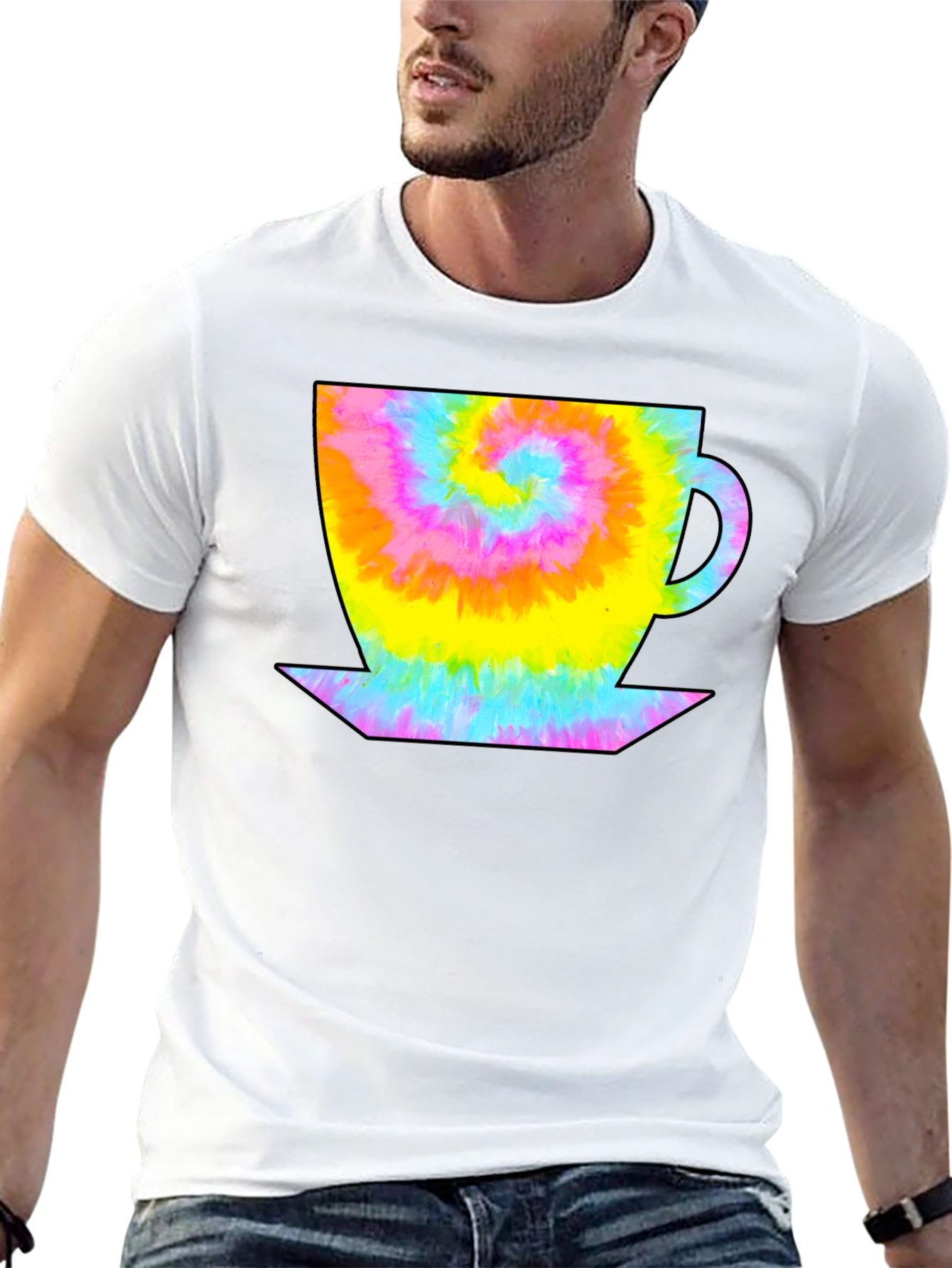 Tie Dye Coffee Cup Black T-Shirt