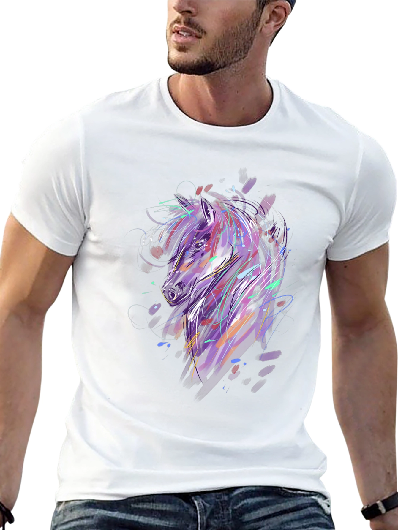 Abstract Horse Graphic Black T-Shirt