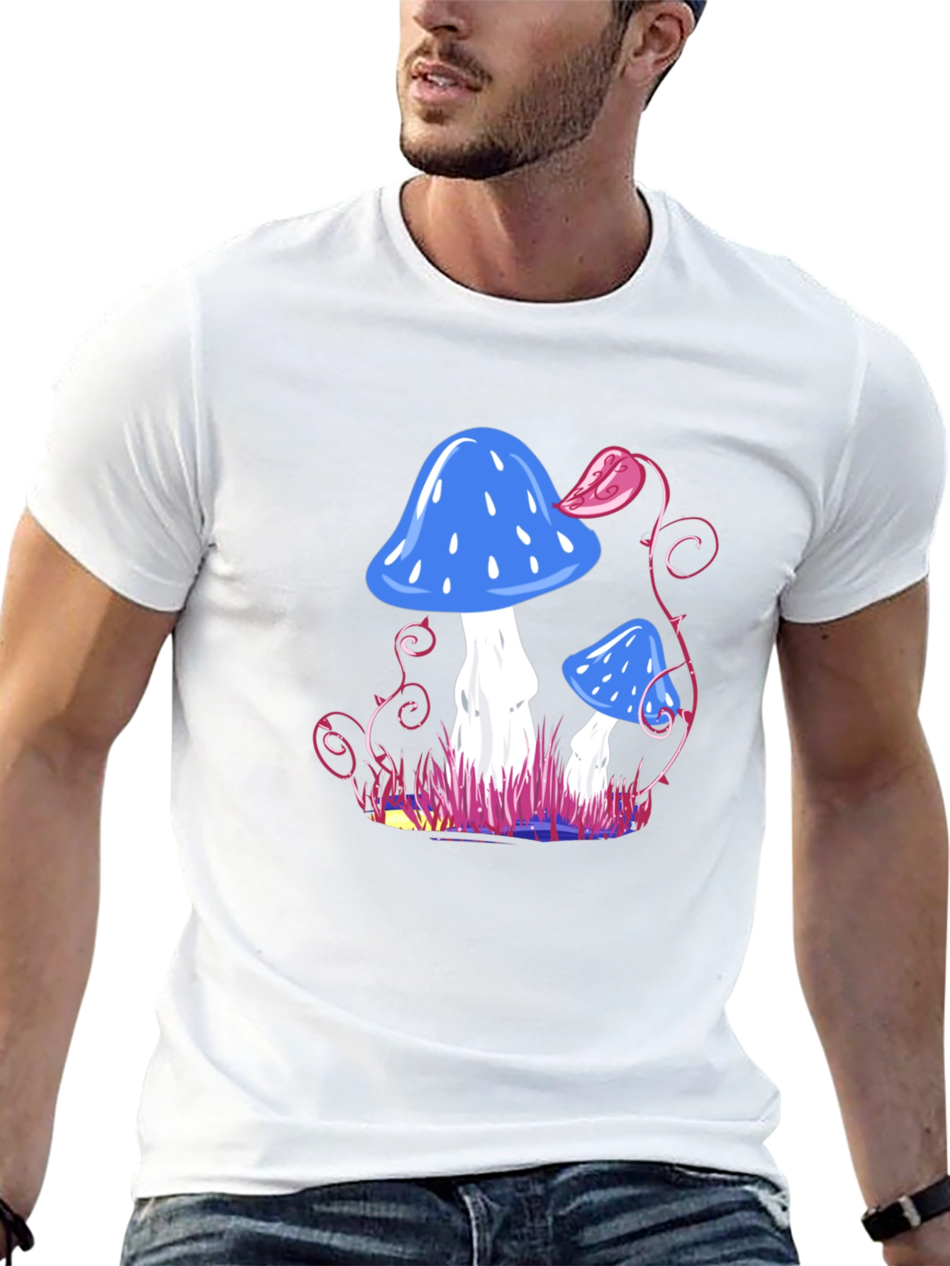 Mushroom Fantasy Graphic Tee - Black Cotton