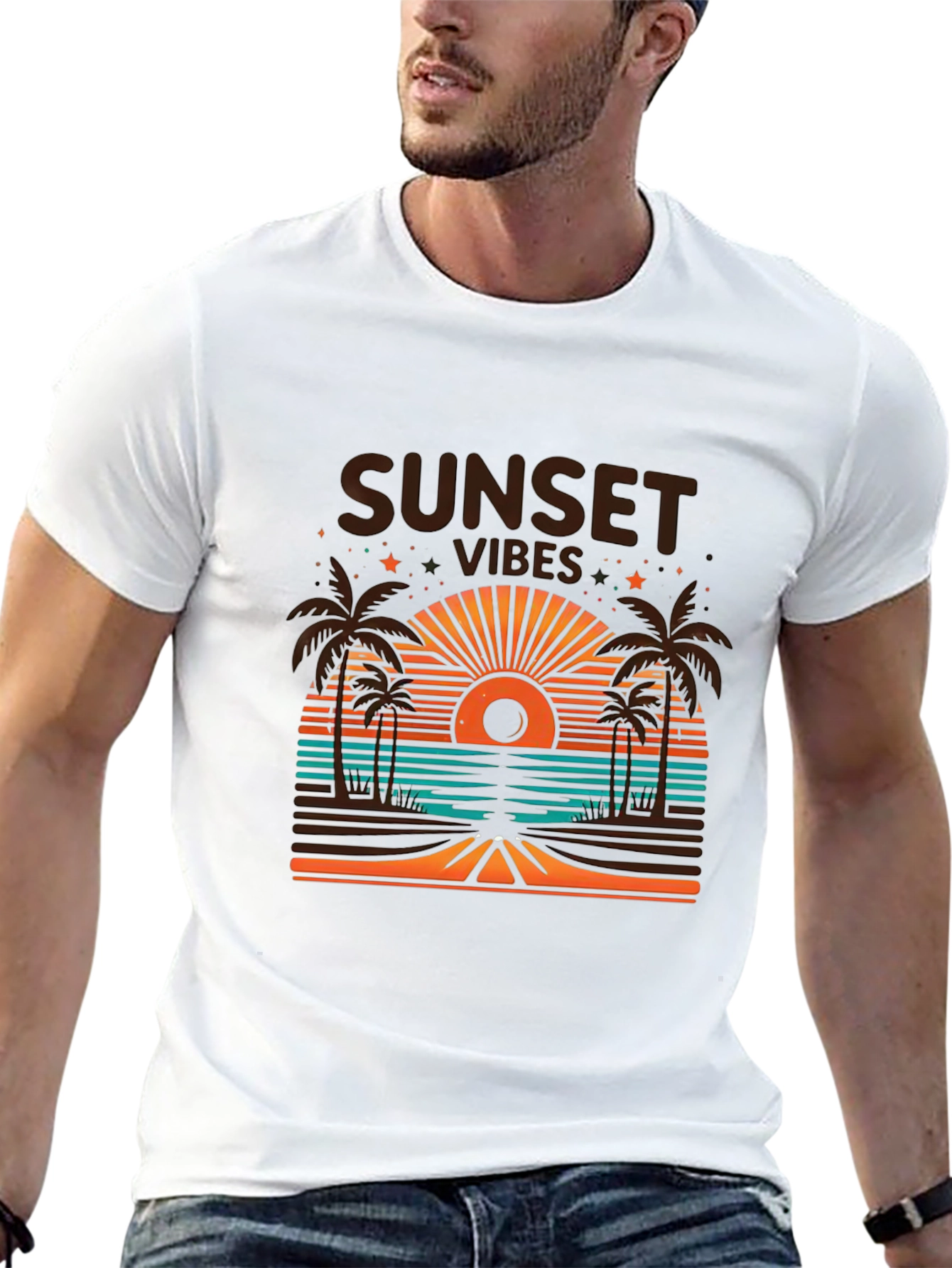 Sunset Vibes Graphic Tee - Beach Palm Tree Design