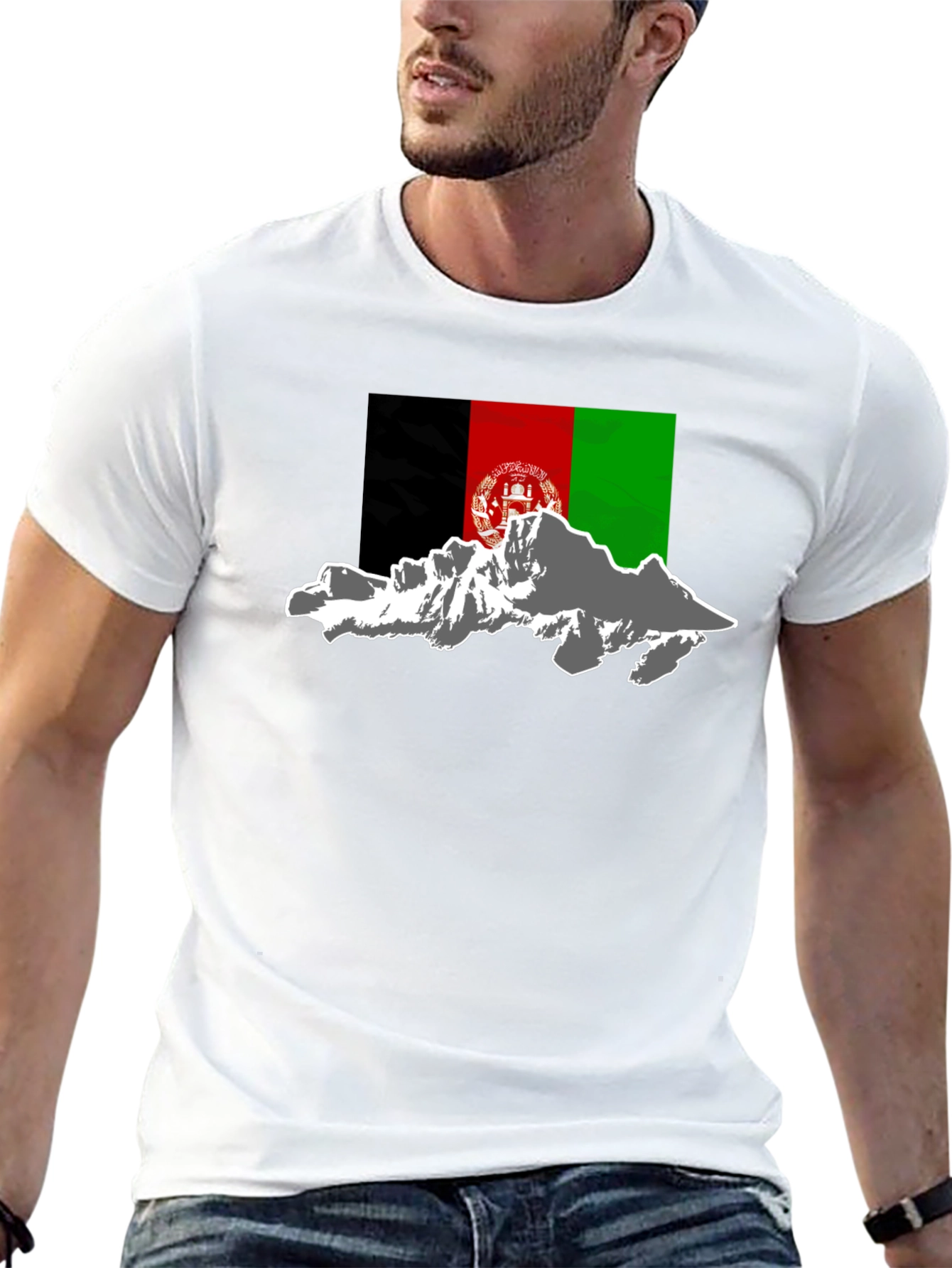 Afghanistan Flag & Mountains Black T-Shirt