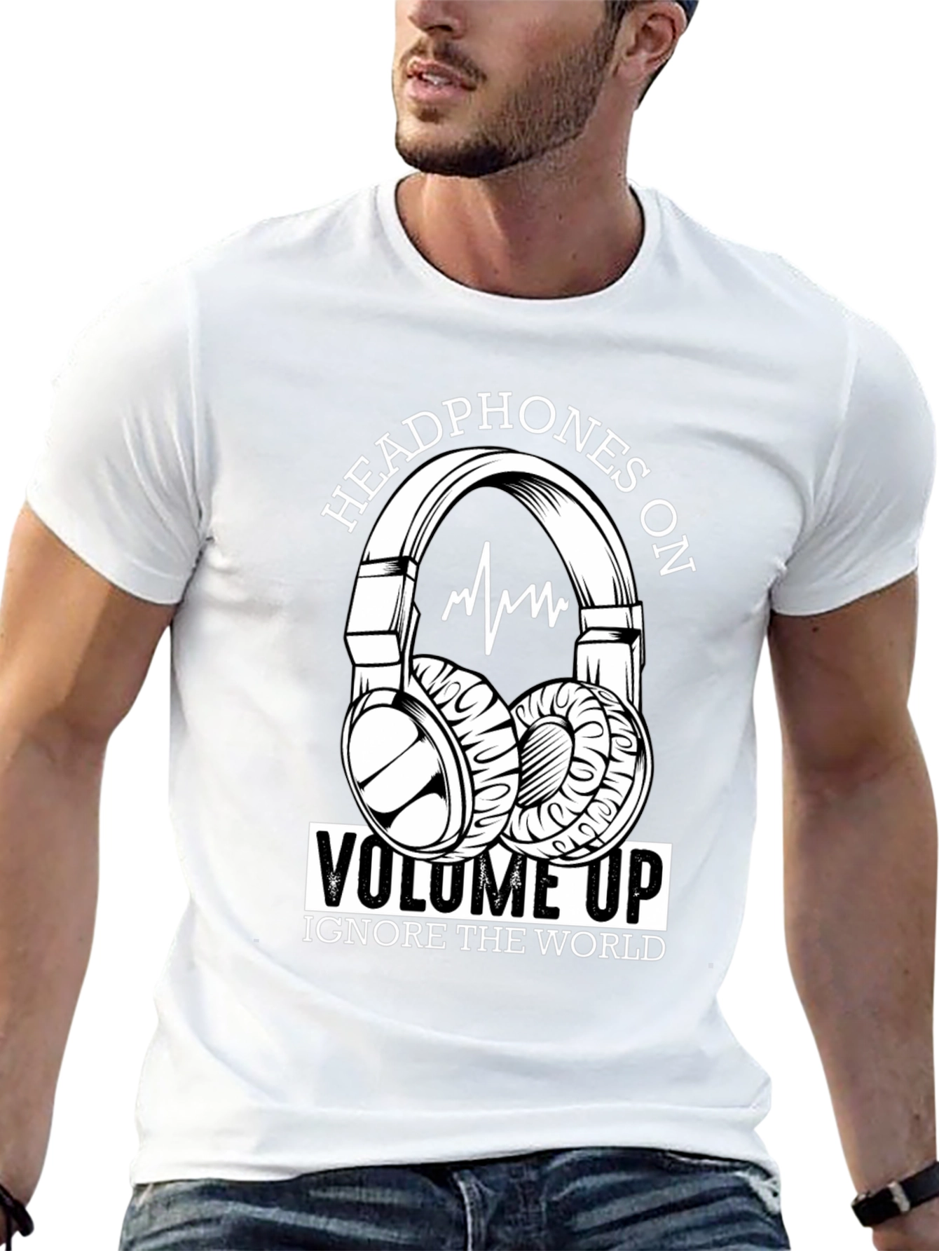 Headphones On Volume Up Black T-Shirt