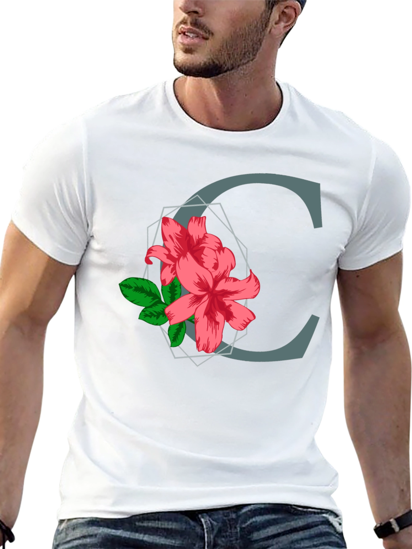 Floral Letter C T-Shirt - Custom Initial Tee