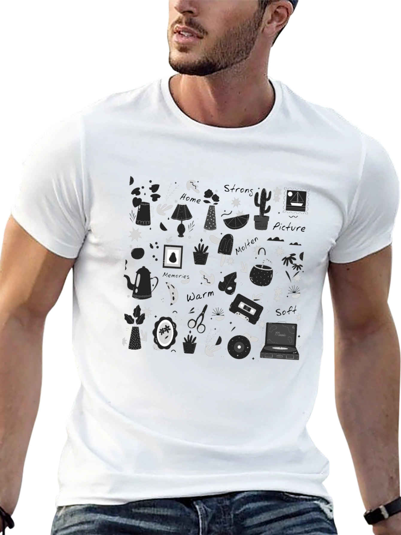Doodle Print Black T-Shirt