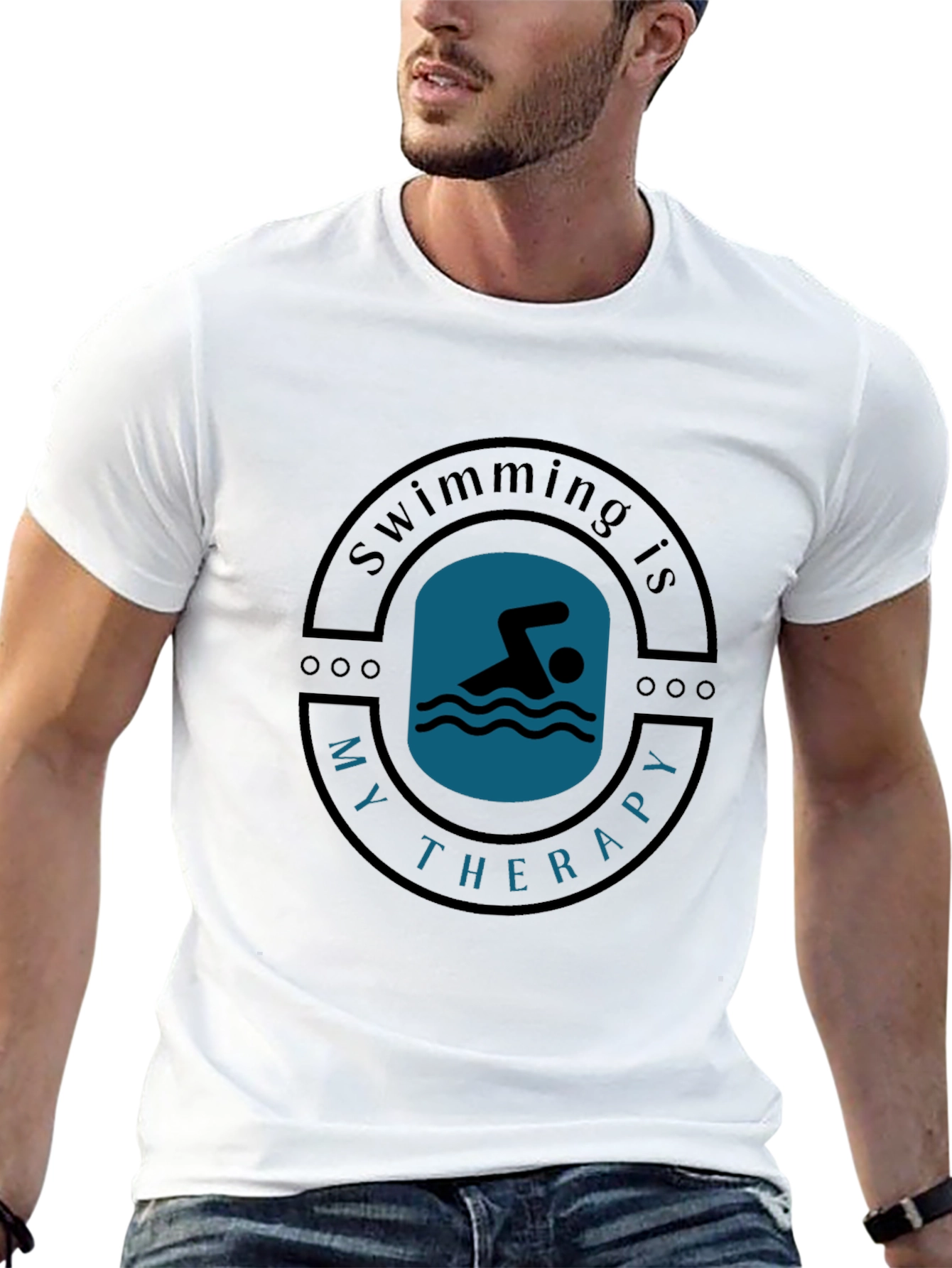 Swimming is My Therapy Black T-Shirt