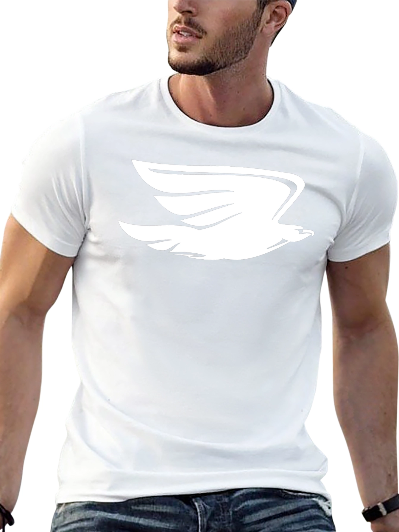 Black T-Shirt with White Flying Bird Graphic