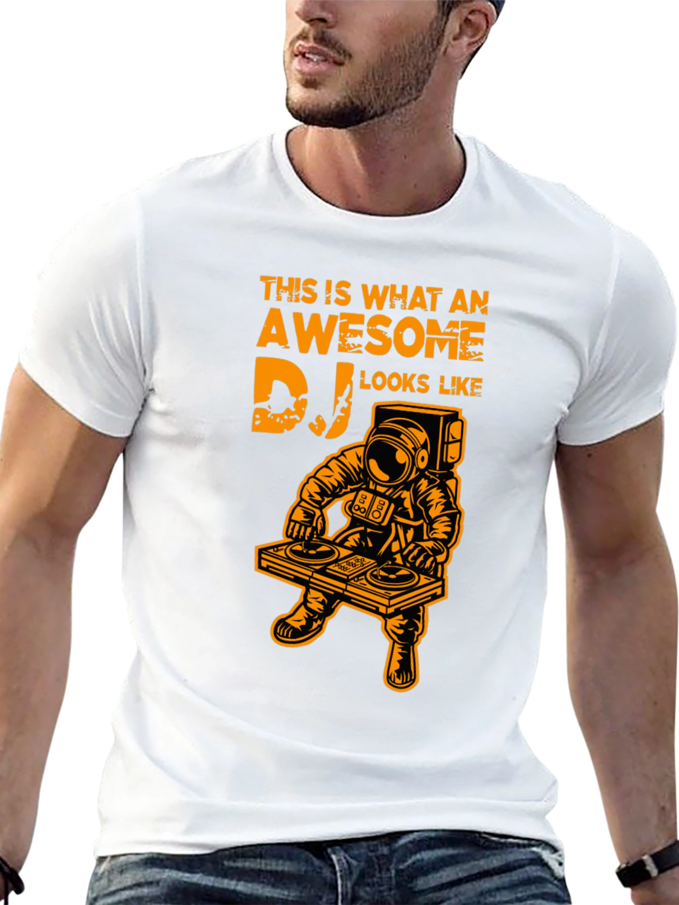 Awesome DJ Astronaut Graphic Tee - Black Cotton T-Shirt