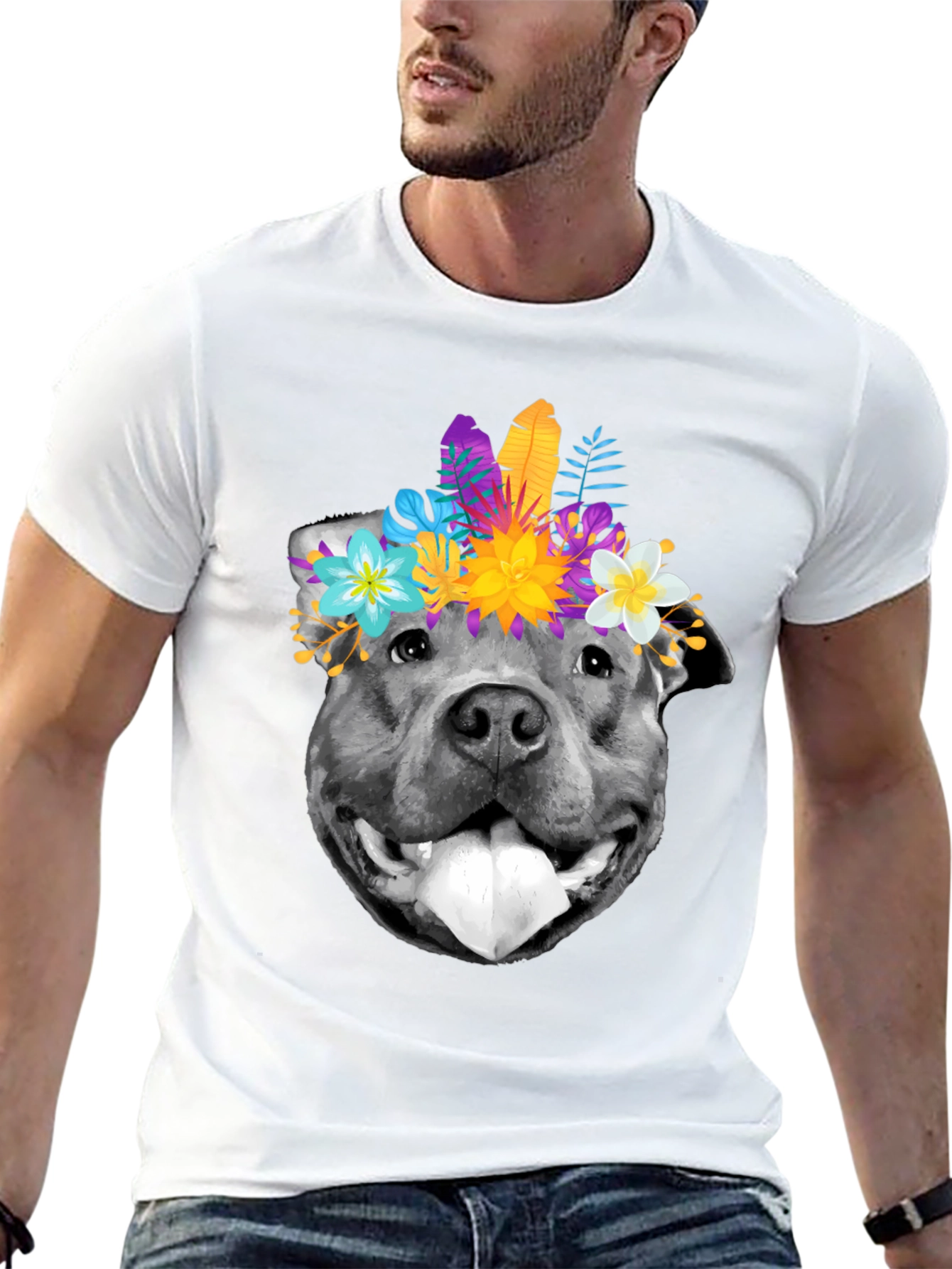 Dog with Flower Crown Graphic T-Shirt