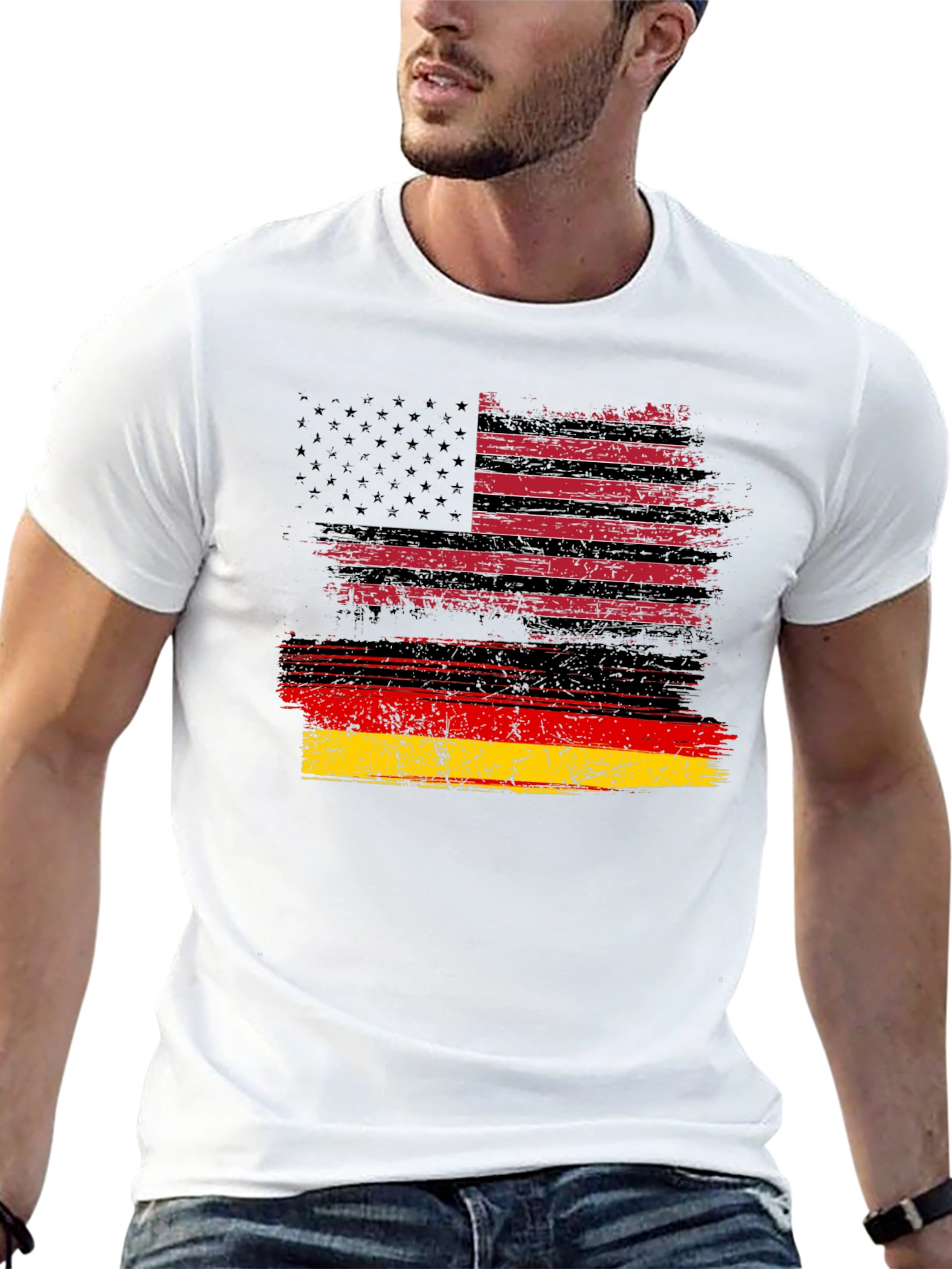 Distressed USA Germany Flag Graphic Tee