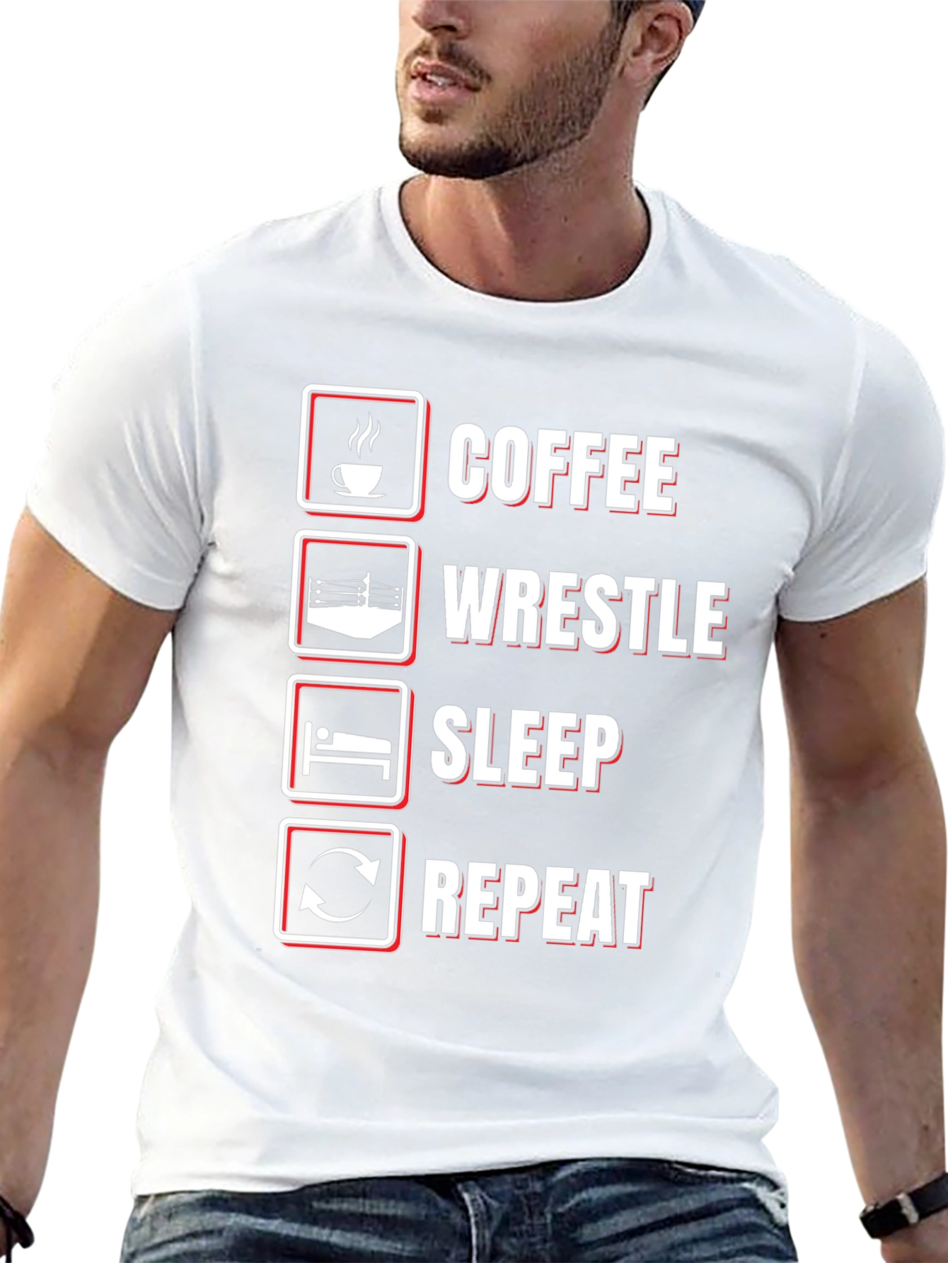 Coffee Wrestle Sleep Repeat T-Shirt - Funny Wrestler Tee