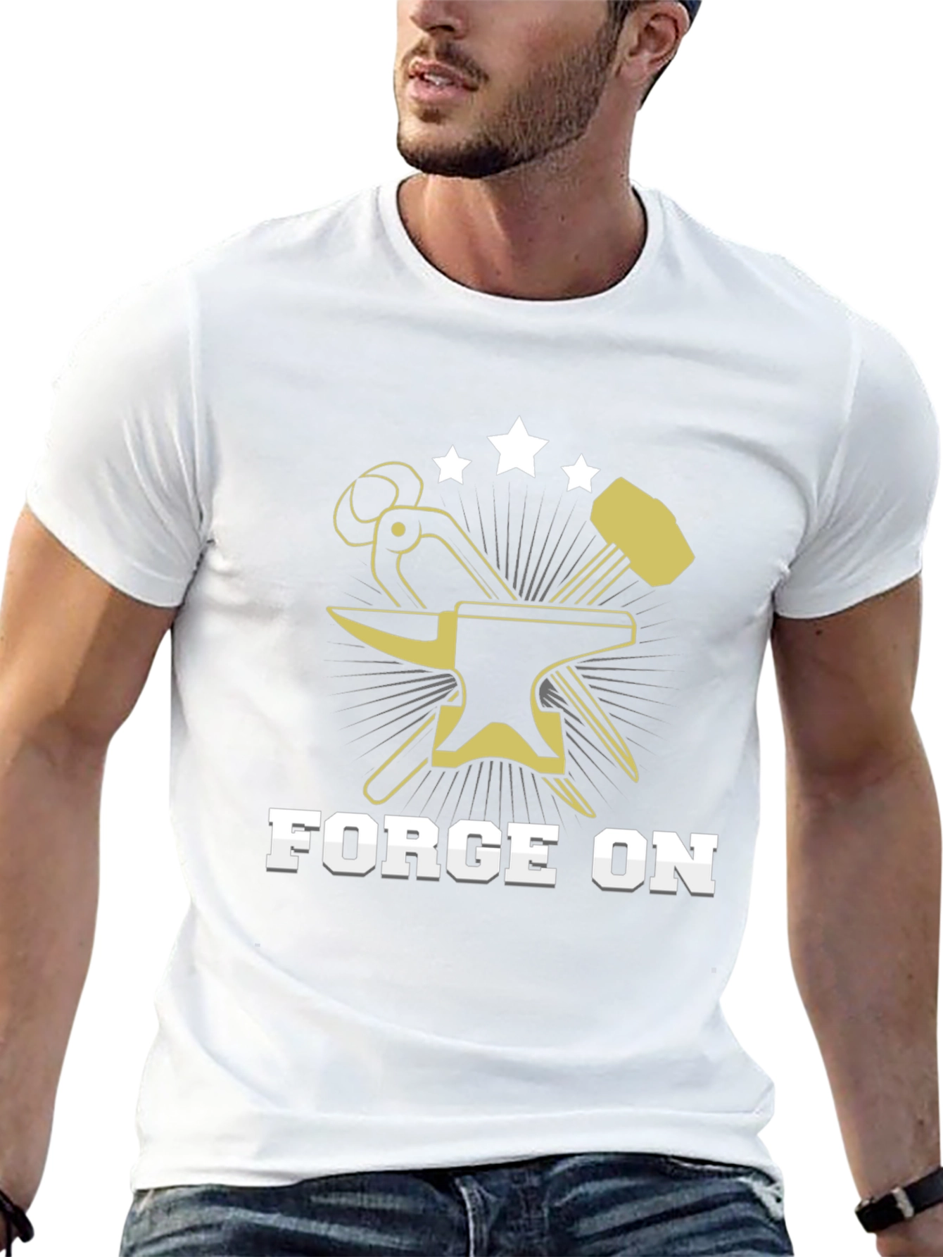 Forge On Blacksmith T-Shirt Anvil Hammer Stars