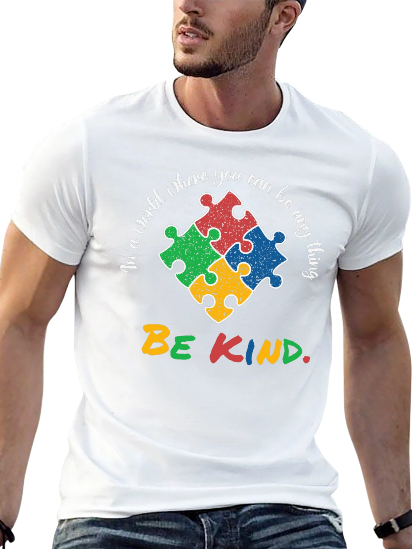 Autism Awareness T-Shirt - Be Kind Puzzle Design