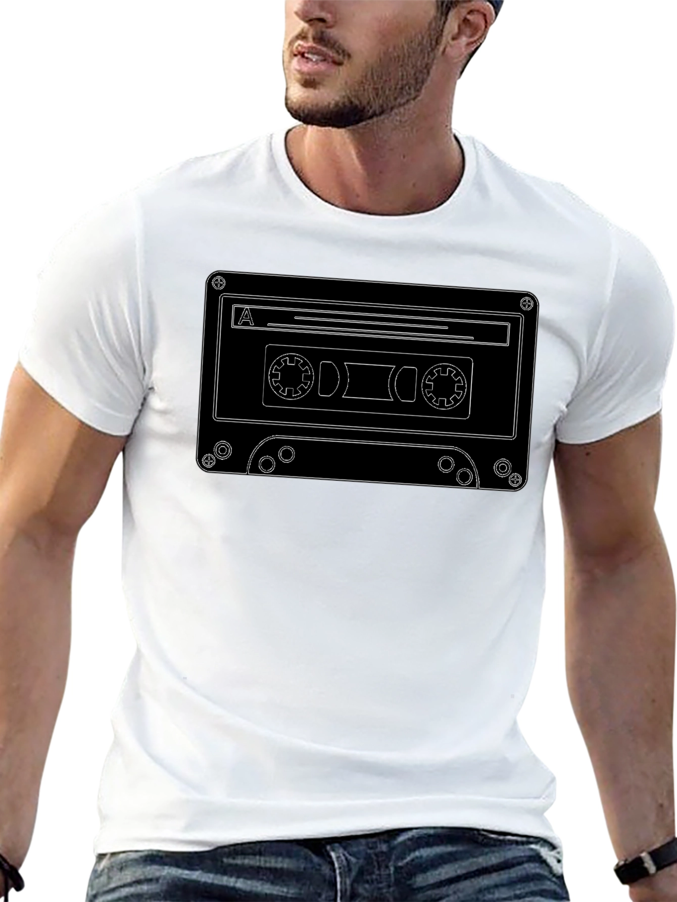 Retro Cassette Tape Graphic Tee - Black Cotton T-Shirt