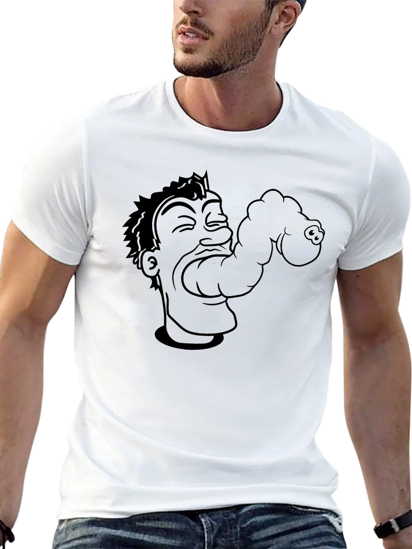 Mens Black Graphic Tee - Eating Cartoon