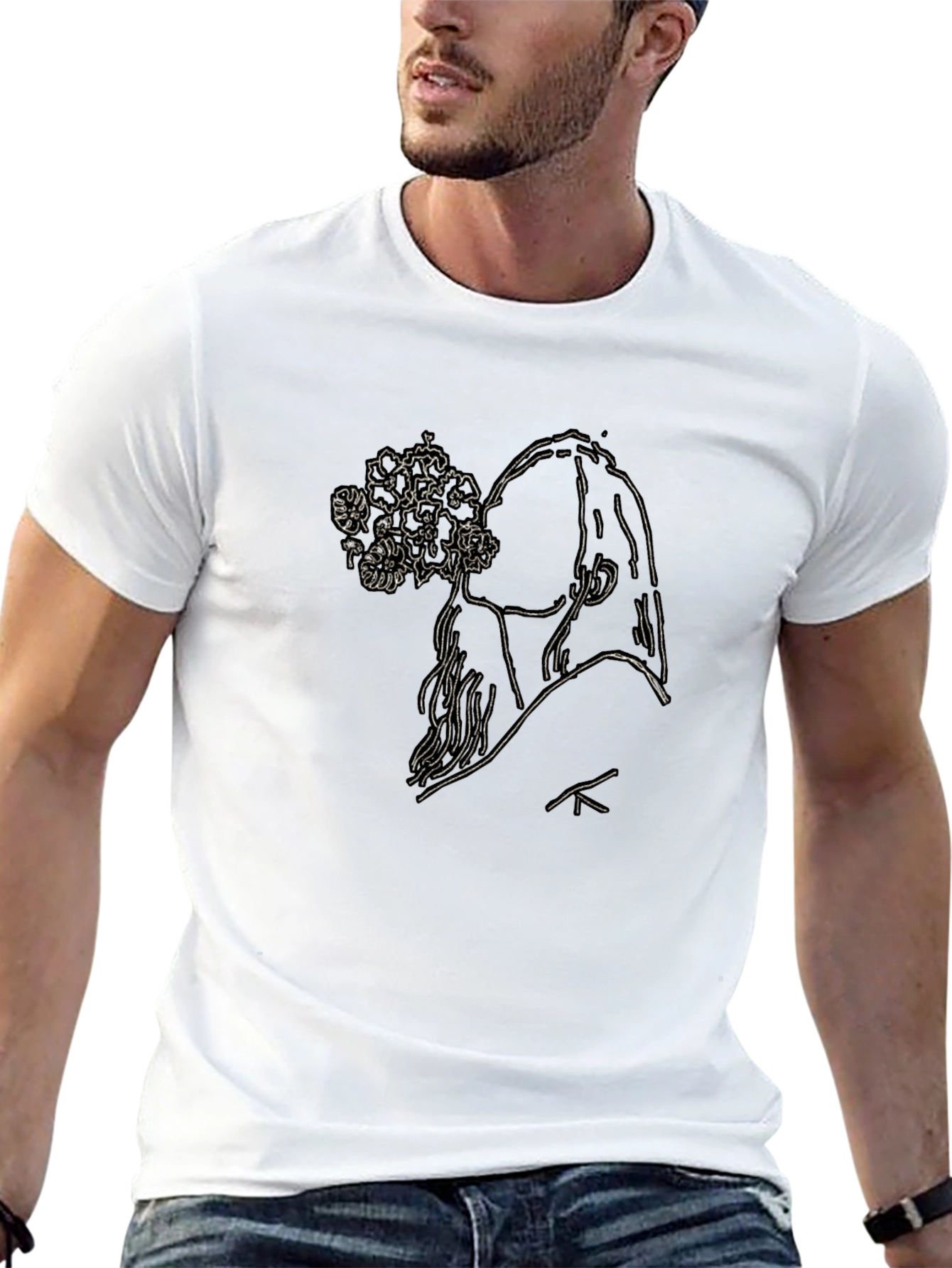Black Graphic Tee - Floral Silhouette Design