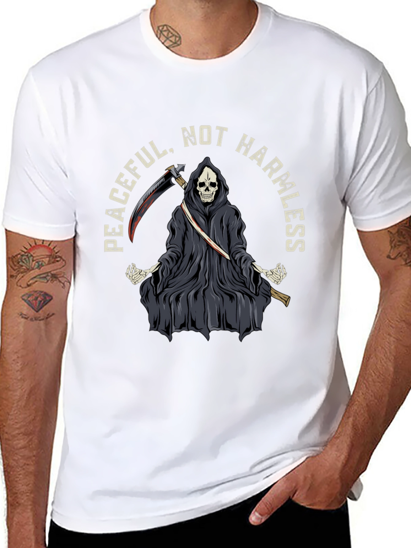 Peaceful Grim Reaper Graphic T-Shirt