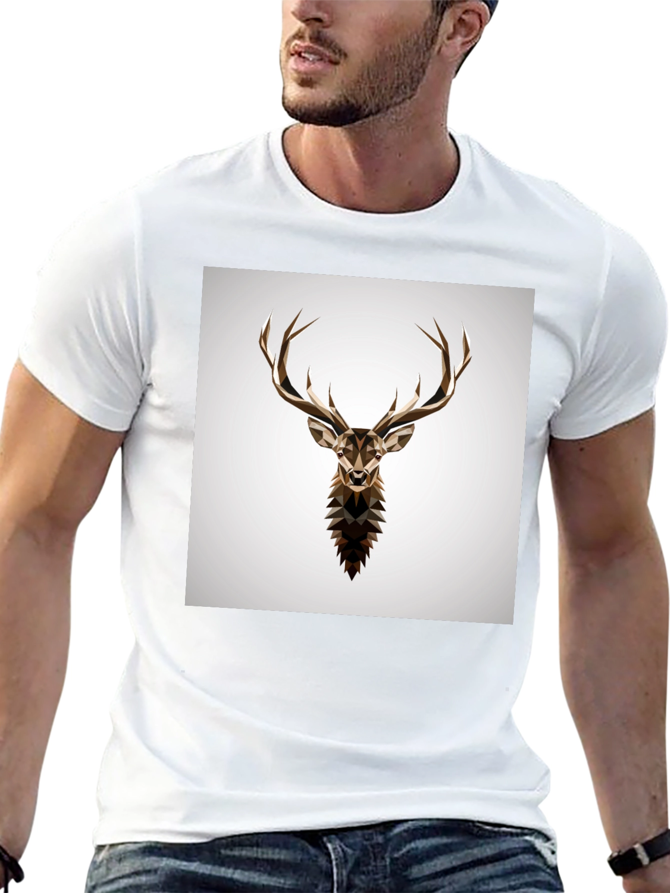 Geometric Deer Graphic Tee - Stylish Mens Black T-Shirt