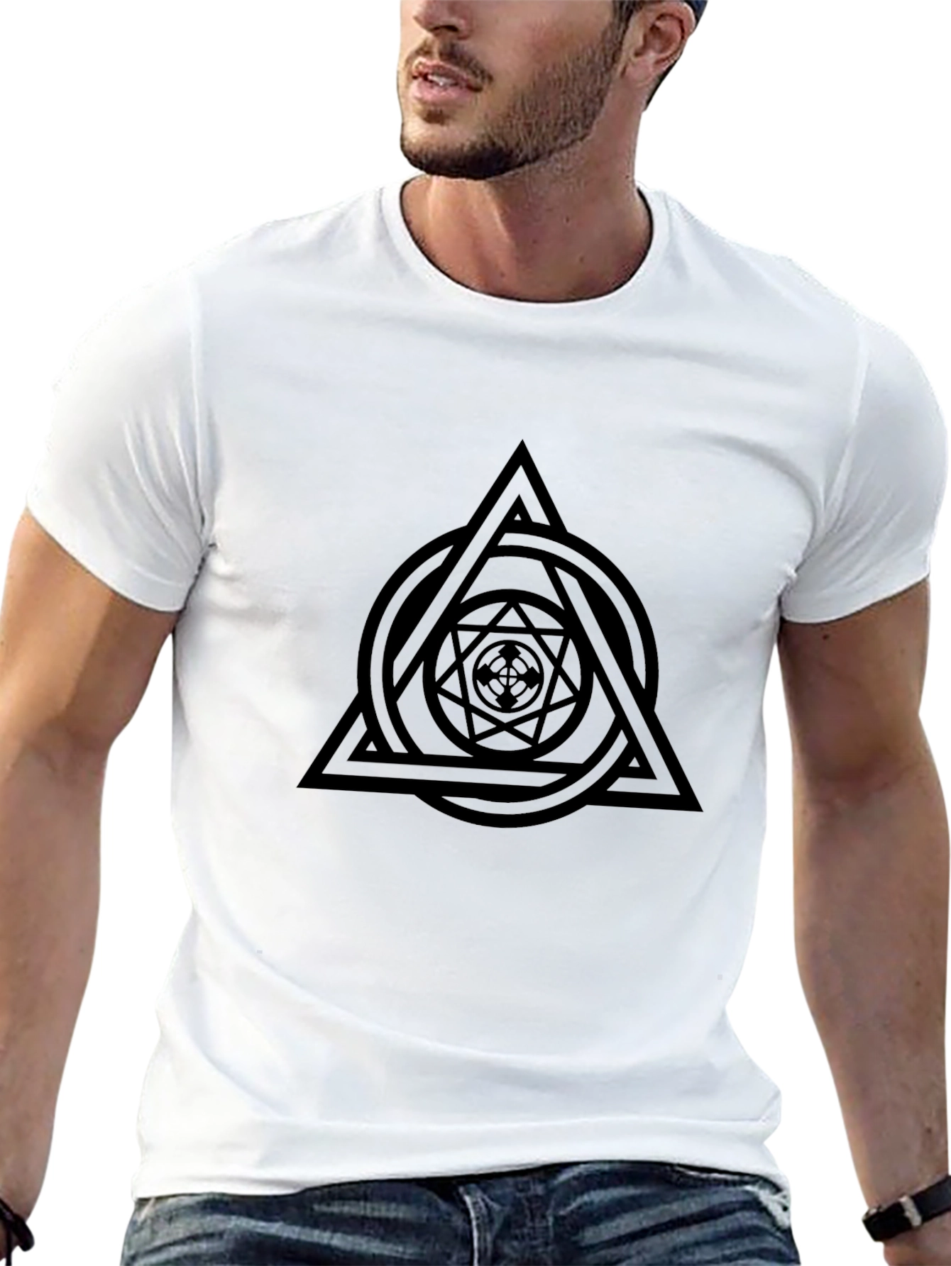 Geometric Triangle Graphic Black T-Shirt