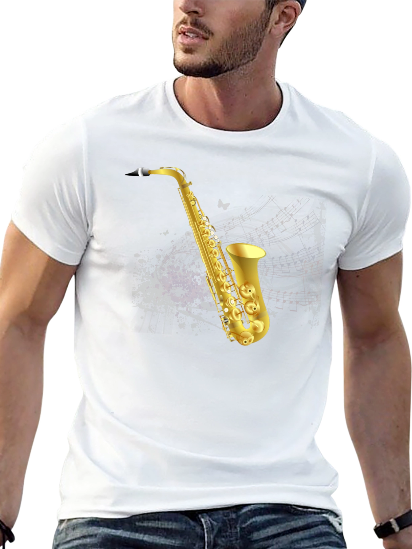 Saxophone Graphic T-Shirt - Mens Black Tee