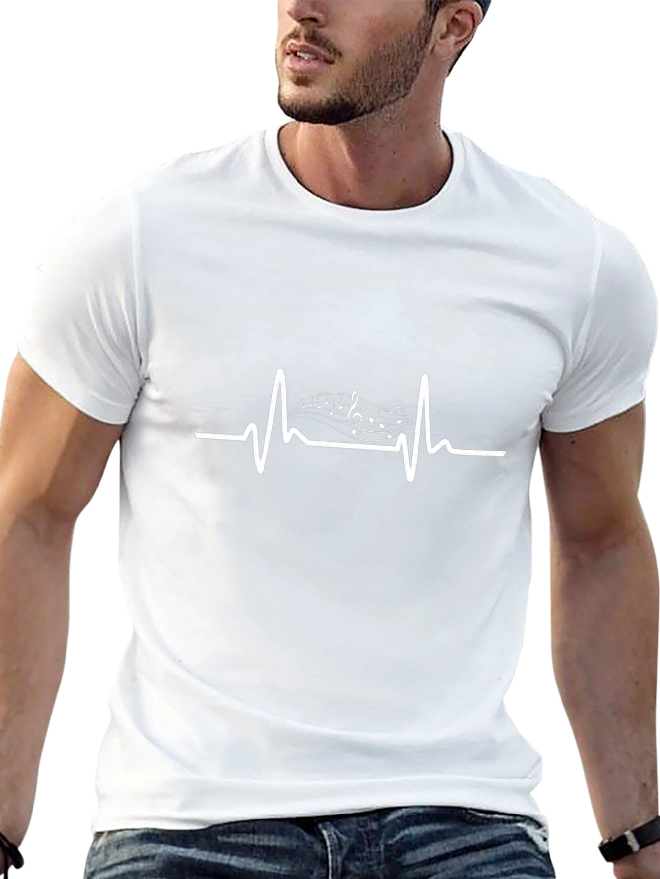 Music Heartbeat T-Shirt - Black Crew Neck