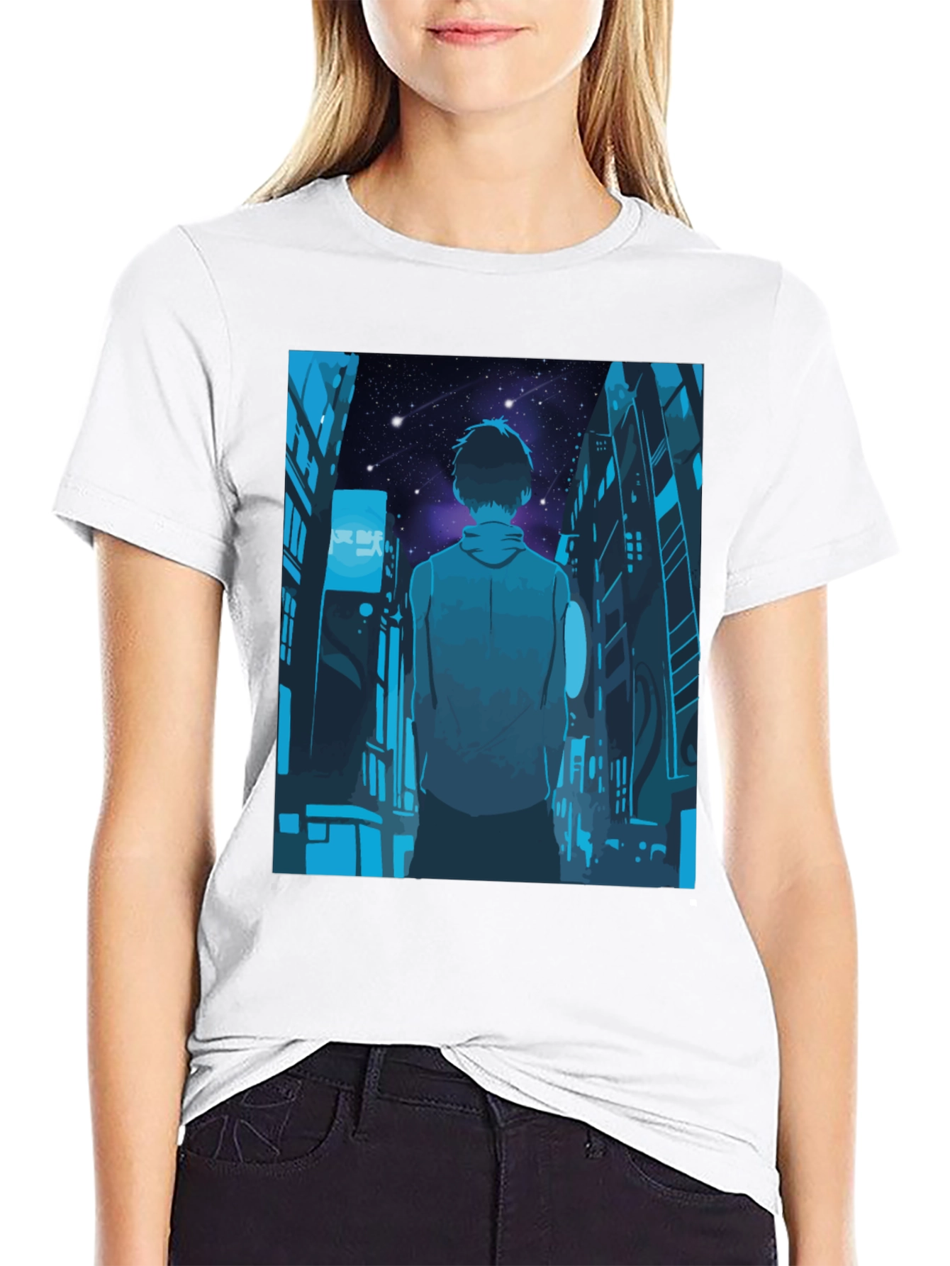 Anime Cityscape Black T-Shirt