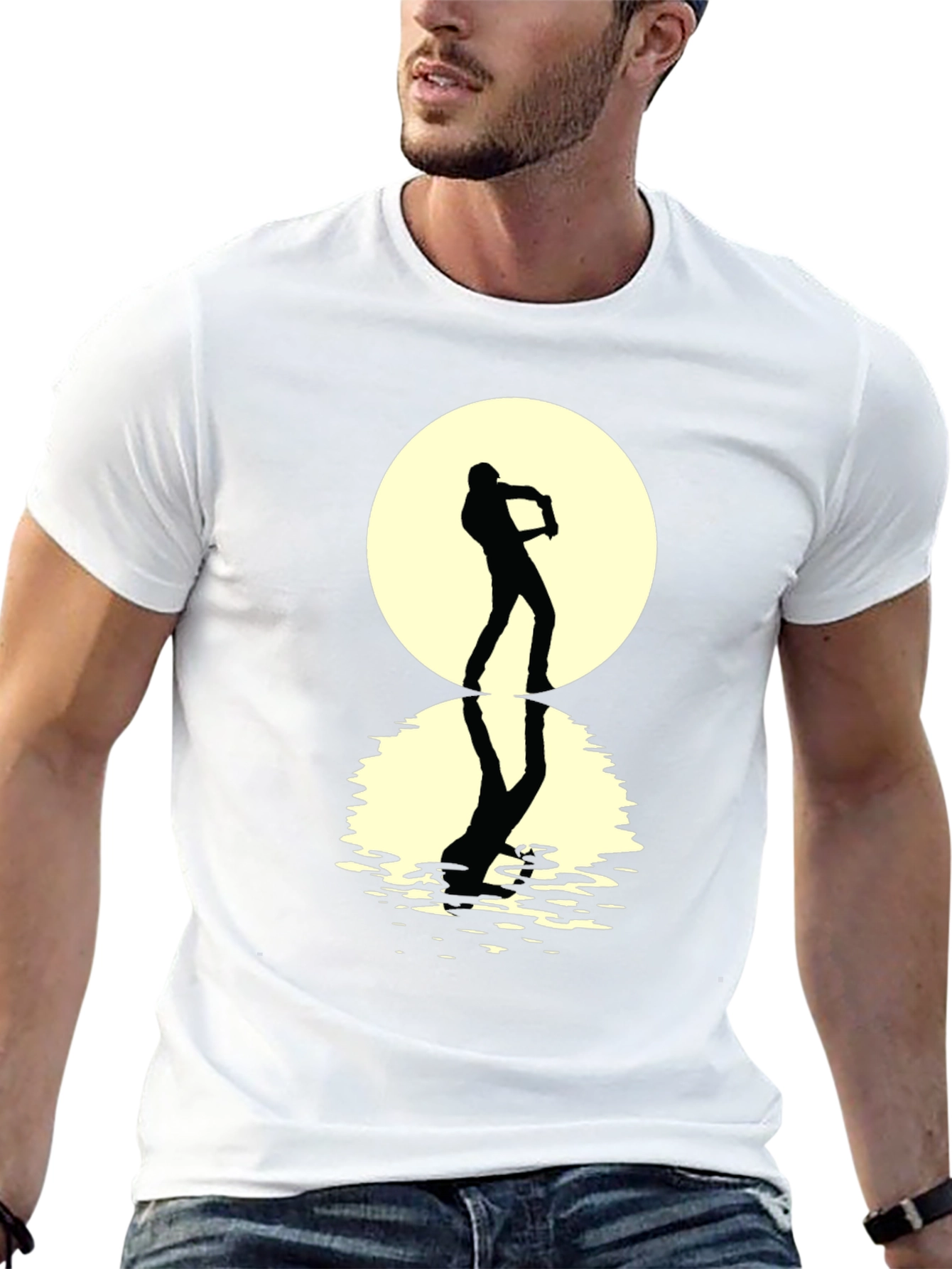 Moonlight Sax Player Black Graphic Tee