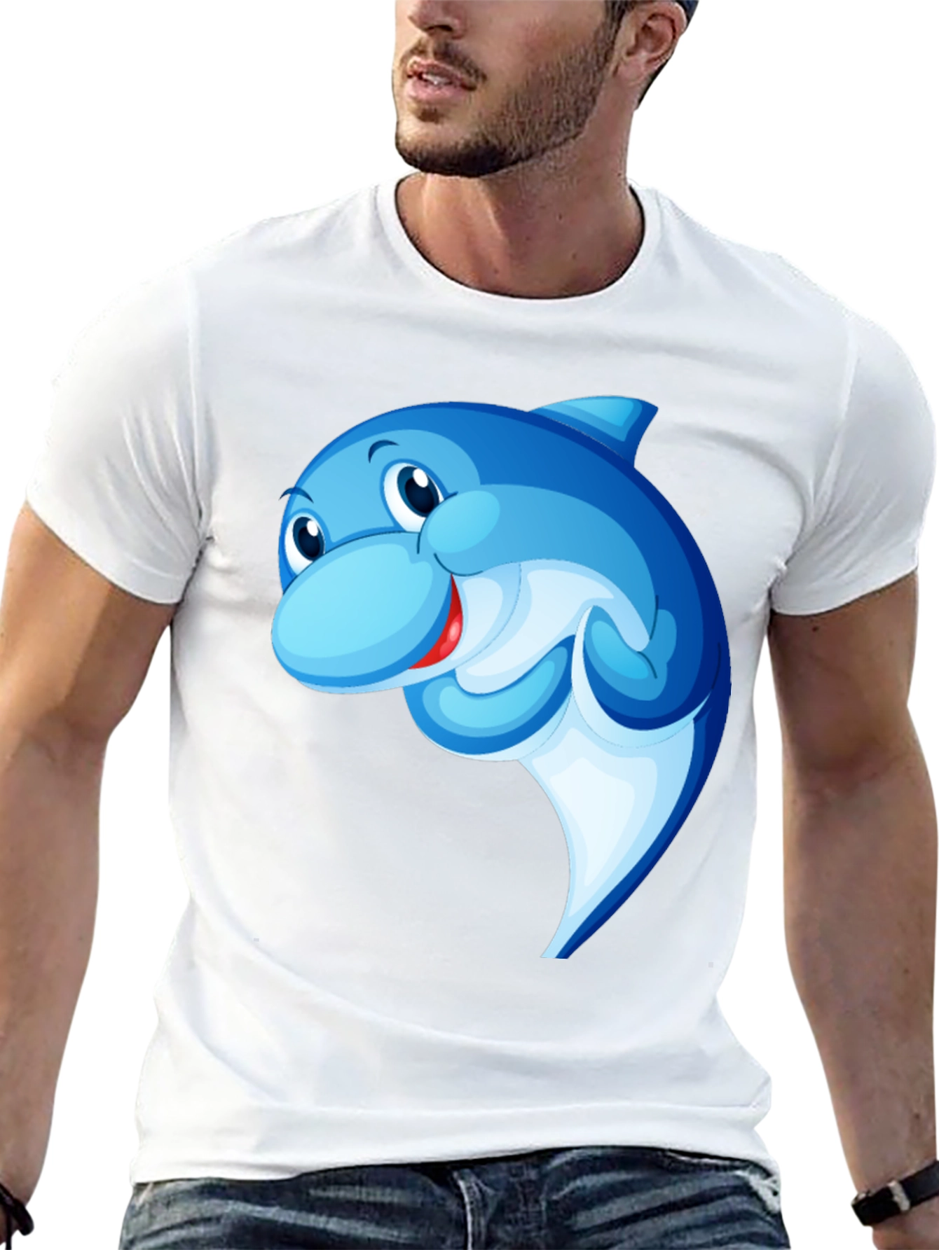 Cartoon Dolphin Black T-Shirt