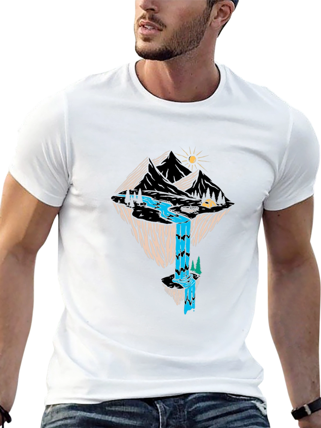 Mountain Waterfall Graphic Tee - Black