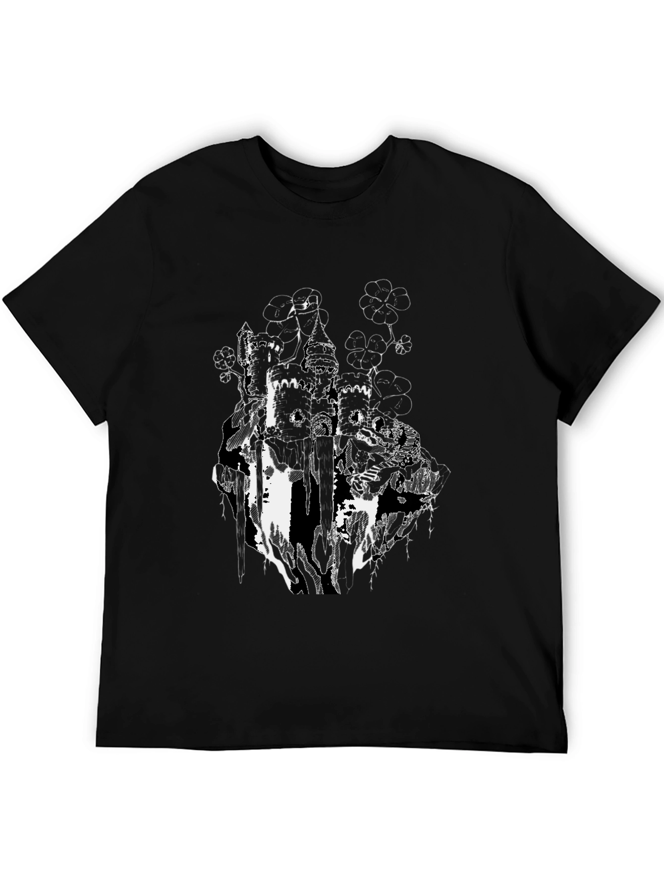 Fantasy Castle Graphic T-Shirt - Black Cotton Blend