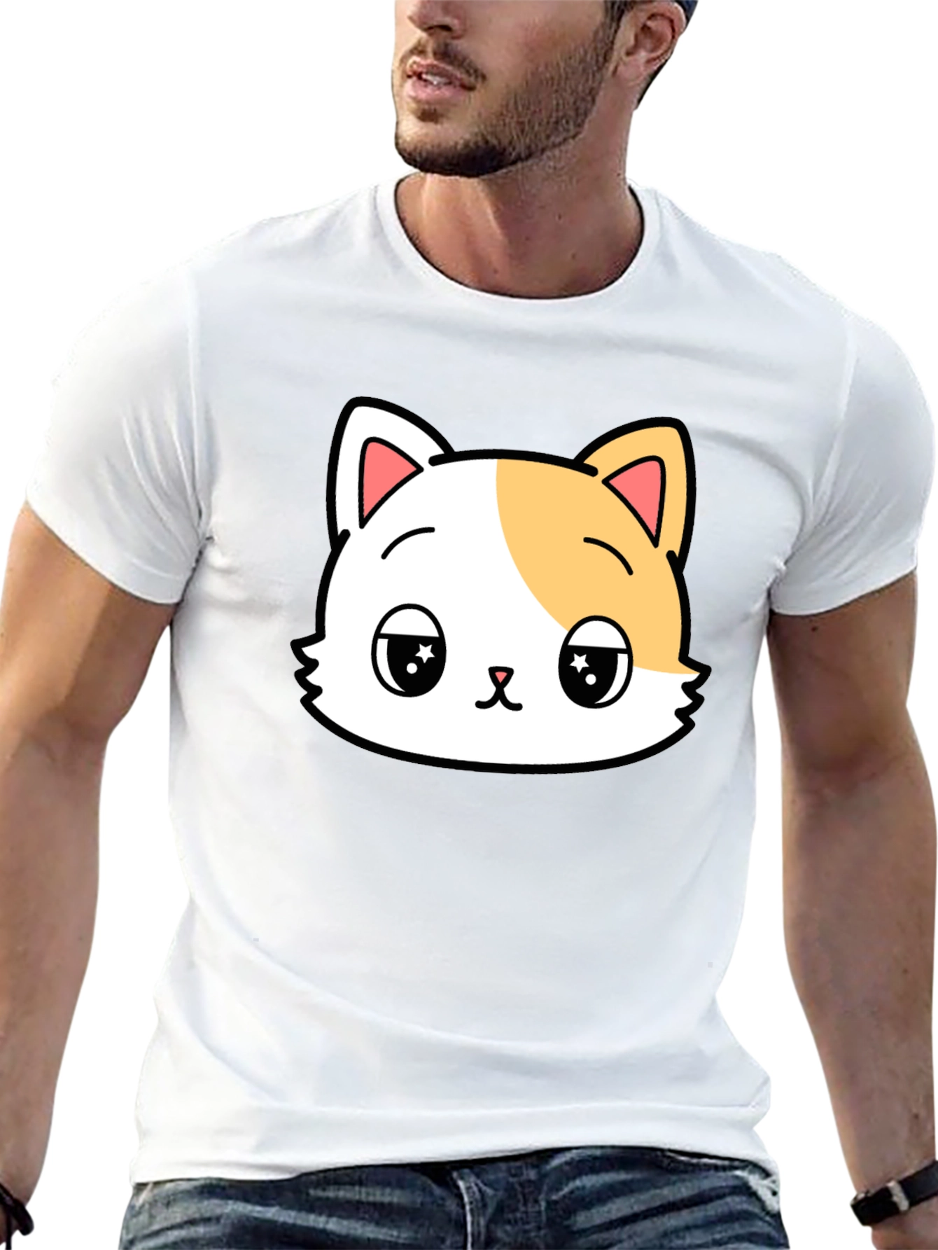 Cute Cartoon Cat Graphic Tee - Soft Cotton Blend